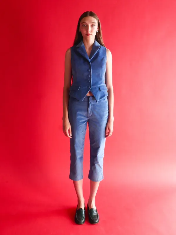 Celeste Tailored Vest in Blue Corduroy sold by Anna Valentina