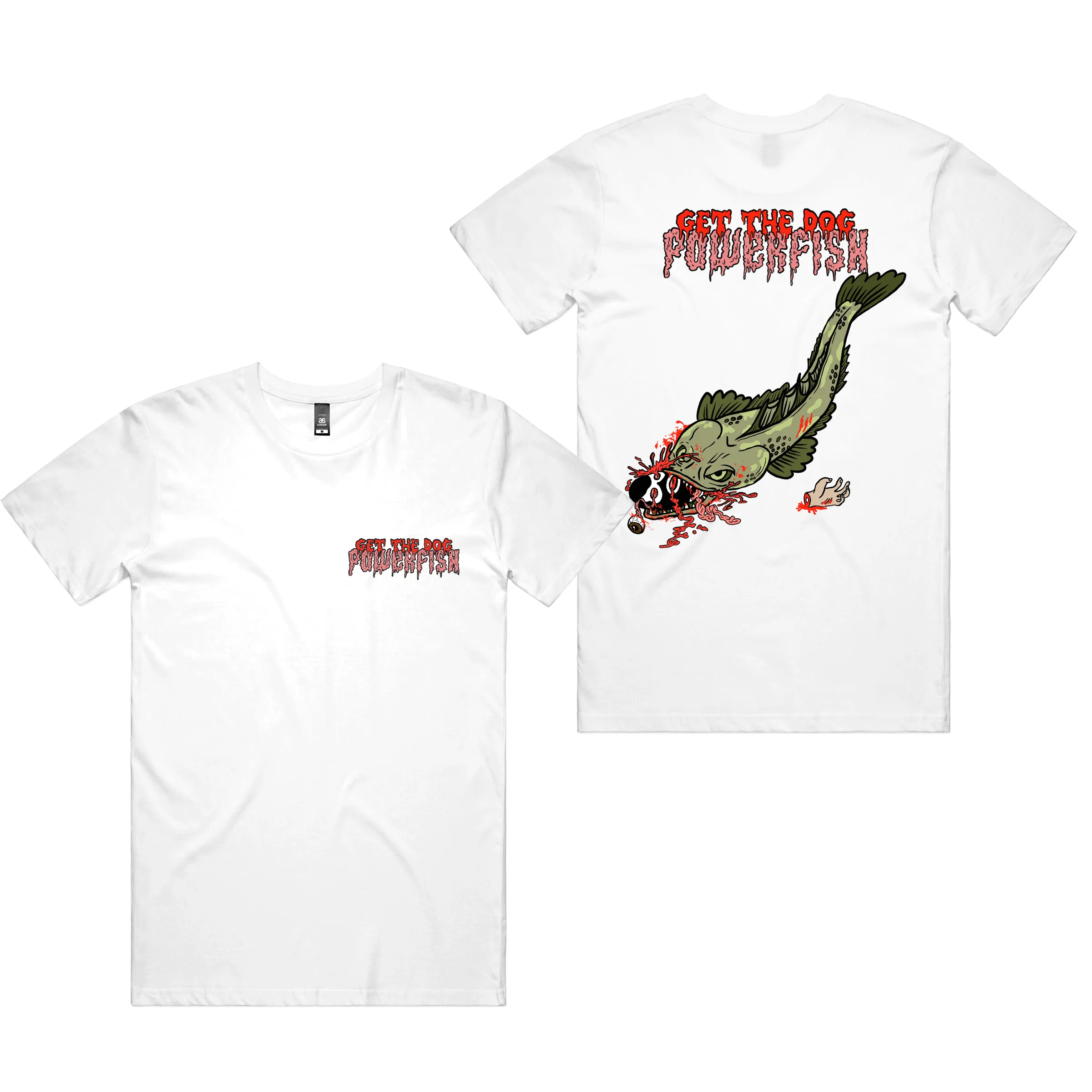 Powerfish Get The Dog White Tee sold by Dr. Moose