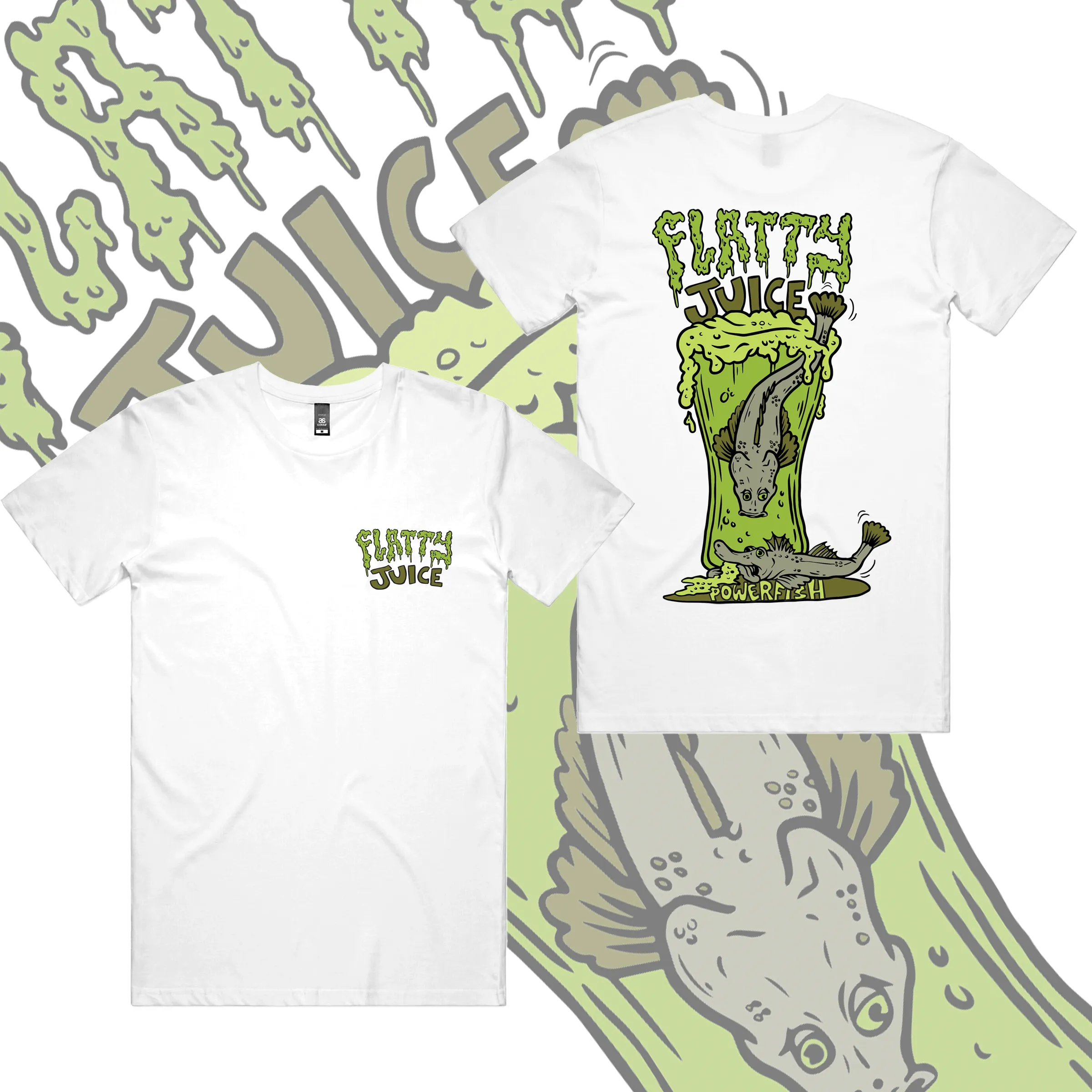 Powerfish Flatty Juice White Tee sold by Dr. Moose product image thumbnail 2