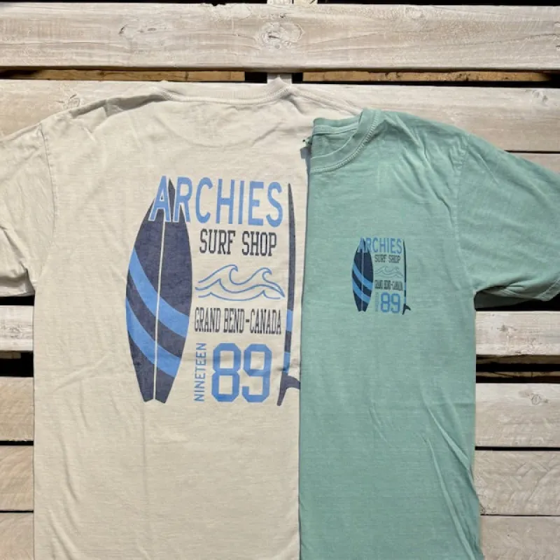 Archies Up Late Surfboards Short Sleeve Tee sold by Archie's Surf Shop