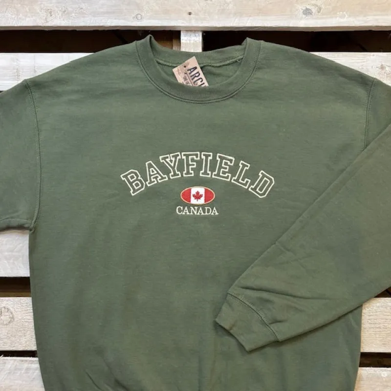 Bayfield Canada Souvenir Outline Embroidery Crew Neck Fleece sold by Archie's Surf Shop