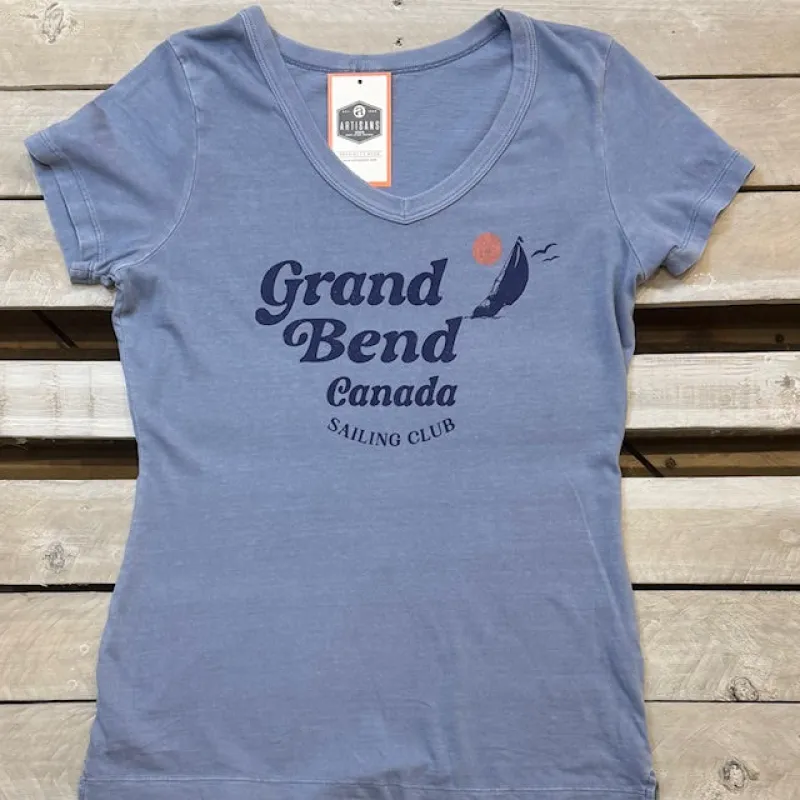 Grand Bend Souvenir Comeback Sailboat Ladies V-Neck Short Sleeve Tee sold by Archie's Surf Shop
