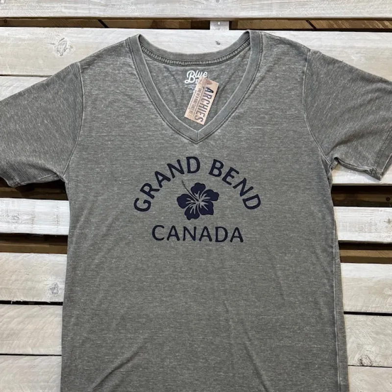Grand Bend Souvenir Now Or Never Ladies V-Neck Short Sleeve Tee sold by Archie's Surf Shop