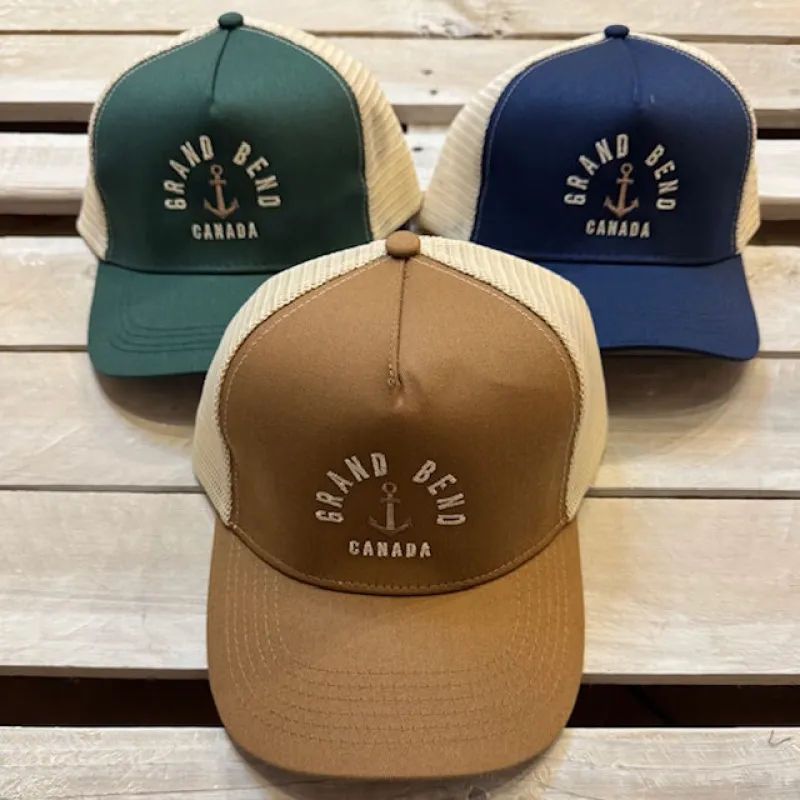 Grand Bend Souvenir Anchor Embroidery Trucker Ballcap sold by Archie's Surf Shop