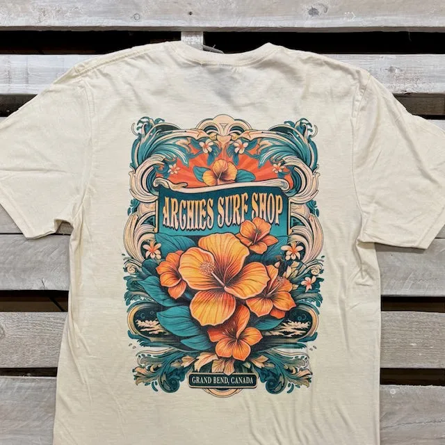 Archies Grand Bend Orange Hibiscus Short Sleeve Tee sold by Archie's Surf Shop