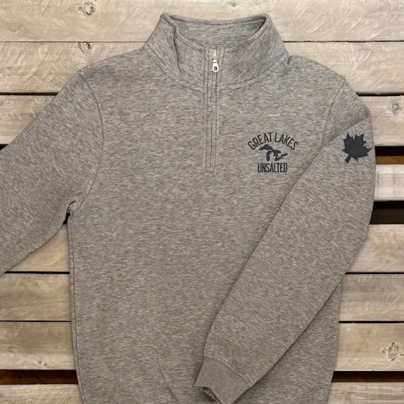 Great Lakes Map & Maple Leaf 1/4 Zip sold by Archie's Surf Shop