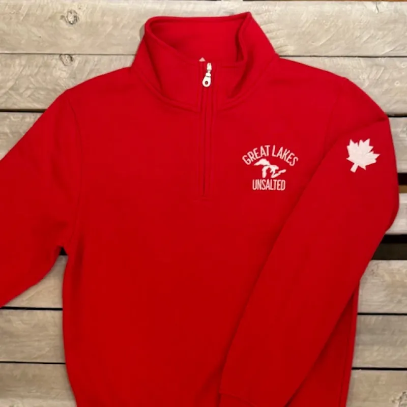 Great Lakes Map & Maple Leaf 1/4 Zip sold by Archie's Surf Shop