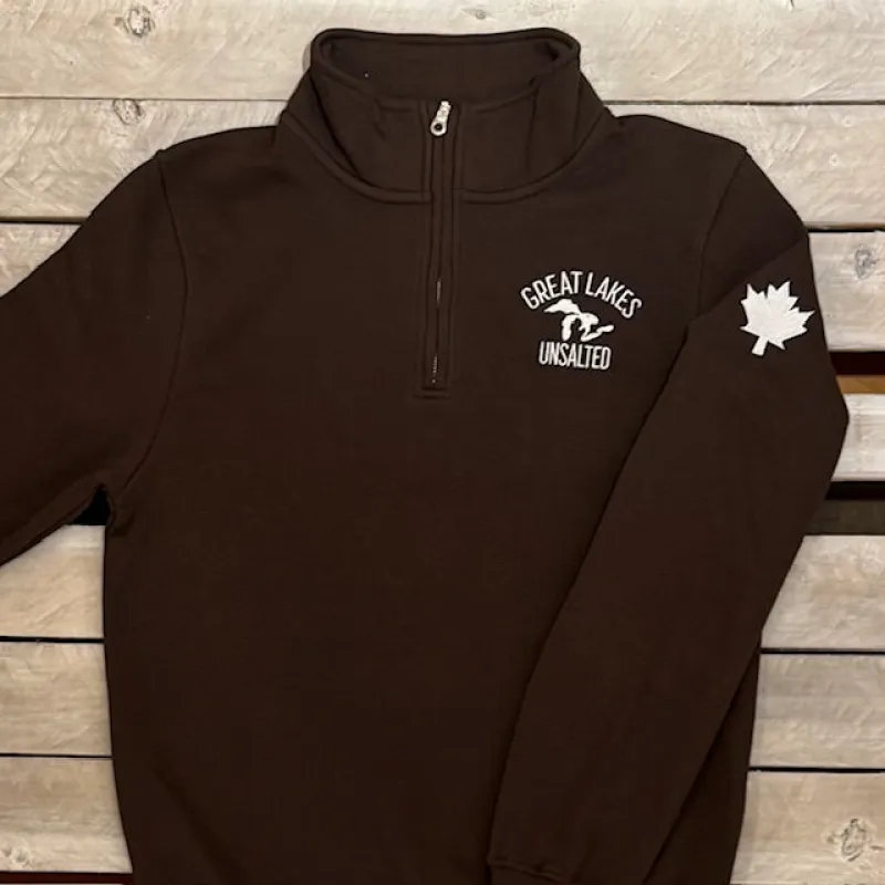 Great Lakes Map & Maple Leaf 1/4 Zip sold by Archie's Surf Shop