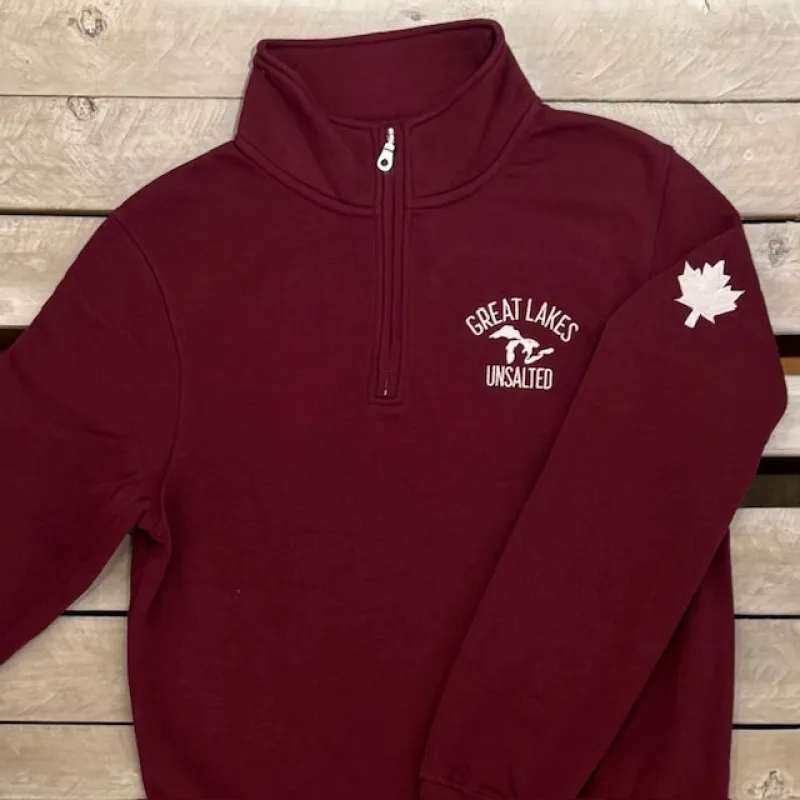Great Lakes Map & Maple Leaf 1/4 Zip sold by Archie's Surf Shop