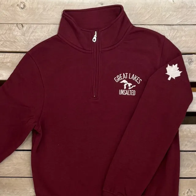 Great Lakes Map & Maple Leaf 1/4 Zip sold by Archie's Surf Shop
