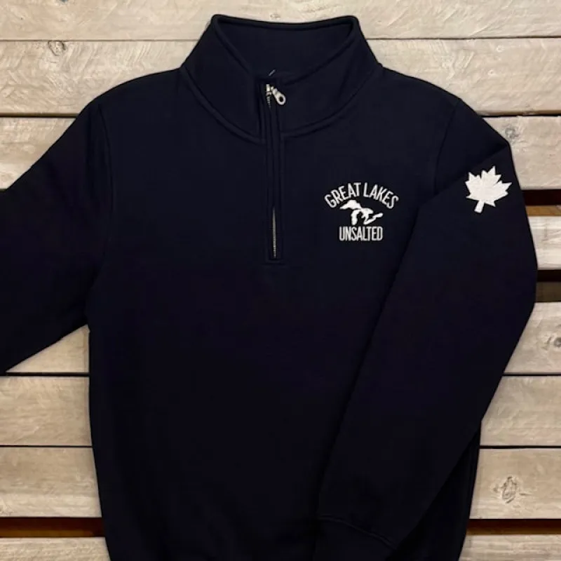 Great Lakes Map & Maple Leaf 1/4 Zip sold by Archie's Surf Shop