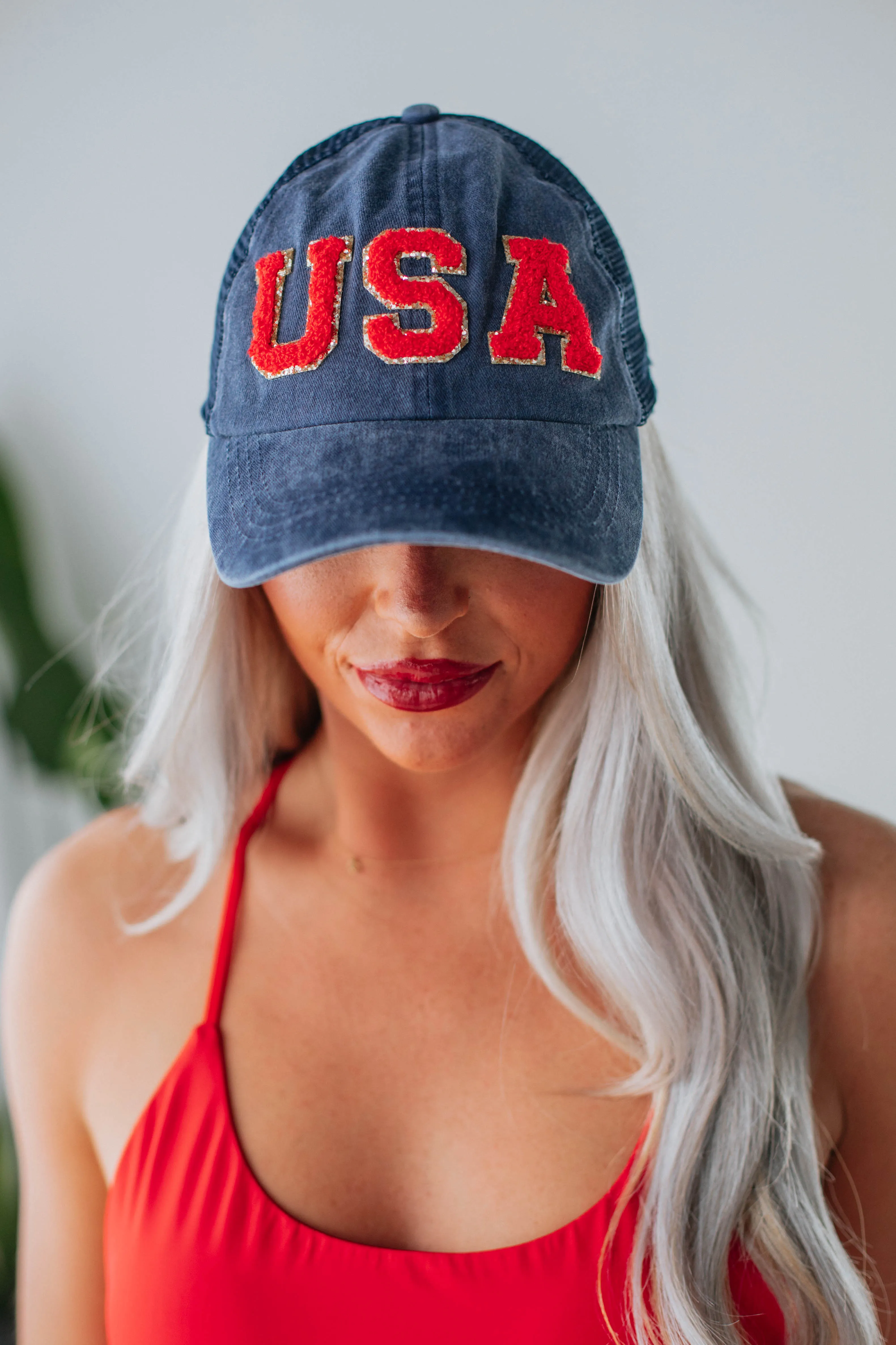 USA Chenille Baseball Cap - Navy sold by Wild Oak Boutique product image thumbnail 2