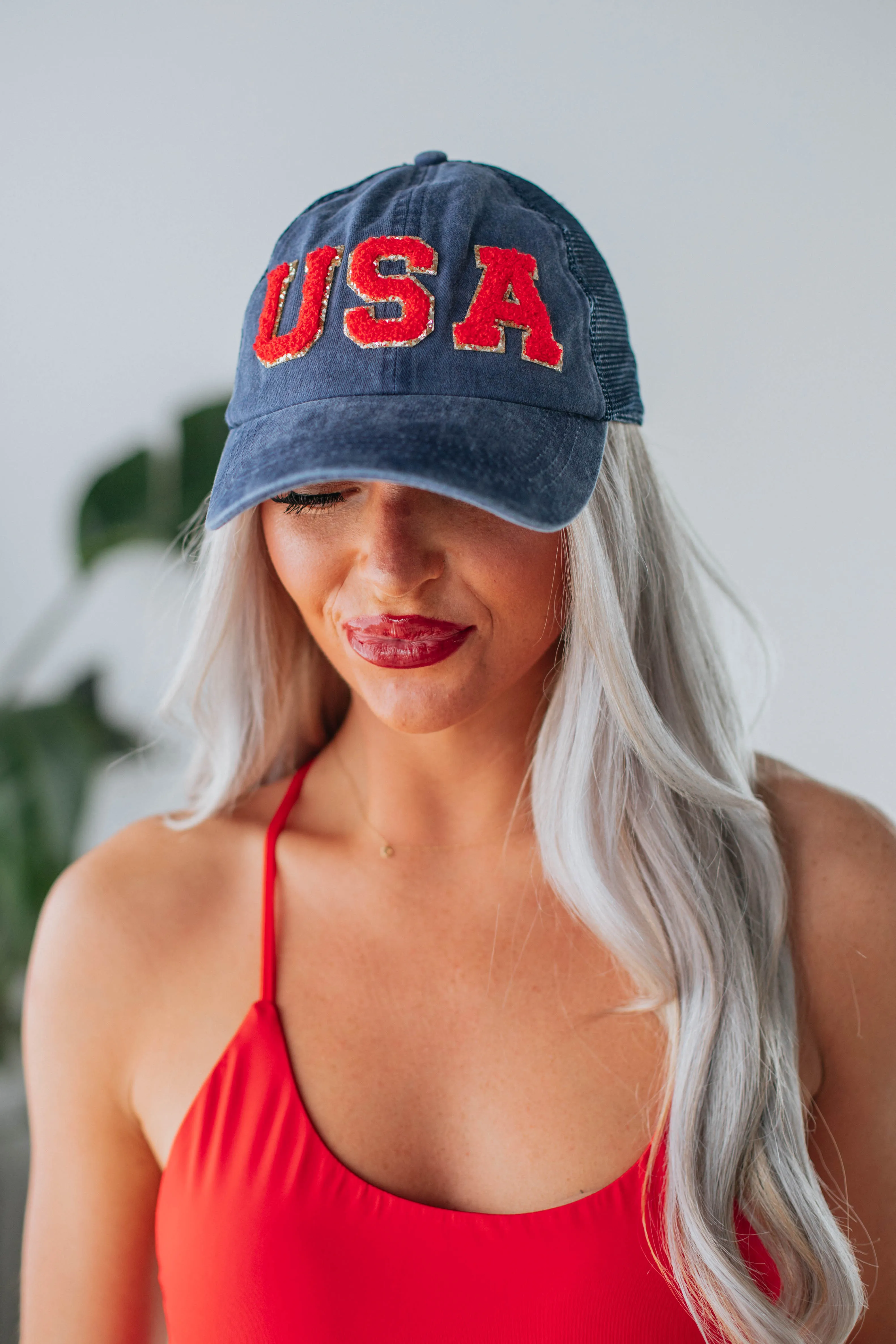 USA Chenille Baseball Cap - Navy sold by Wild Oak Boutique product image thumbnail 3