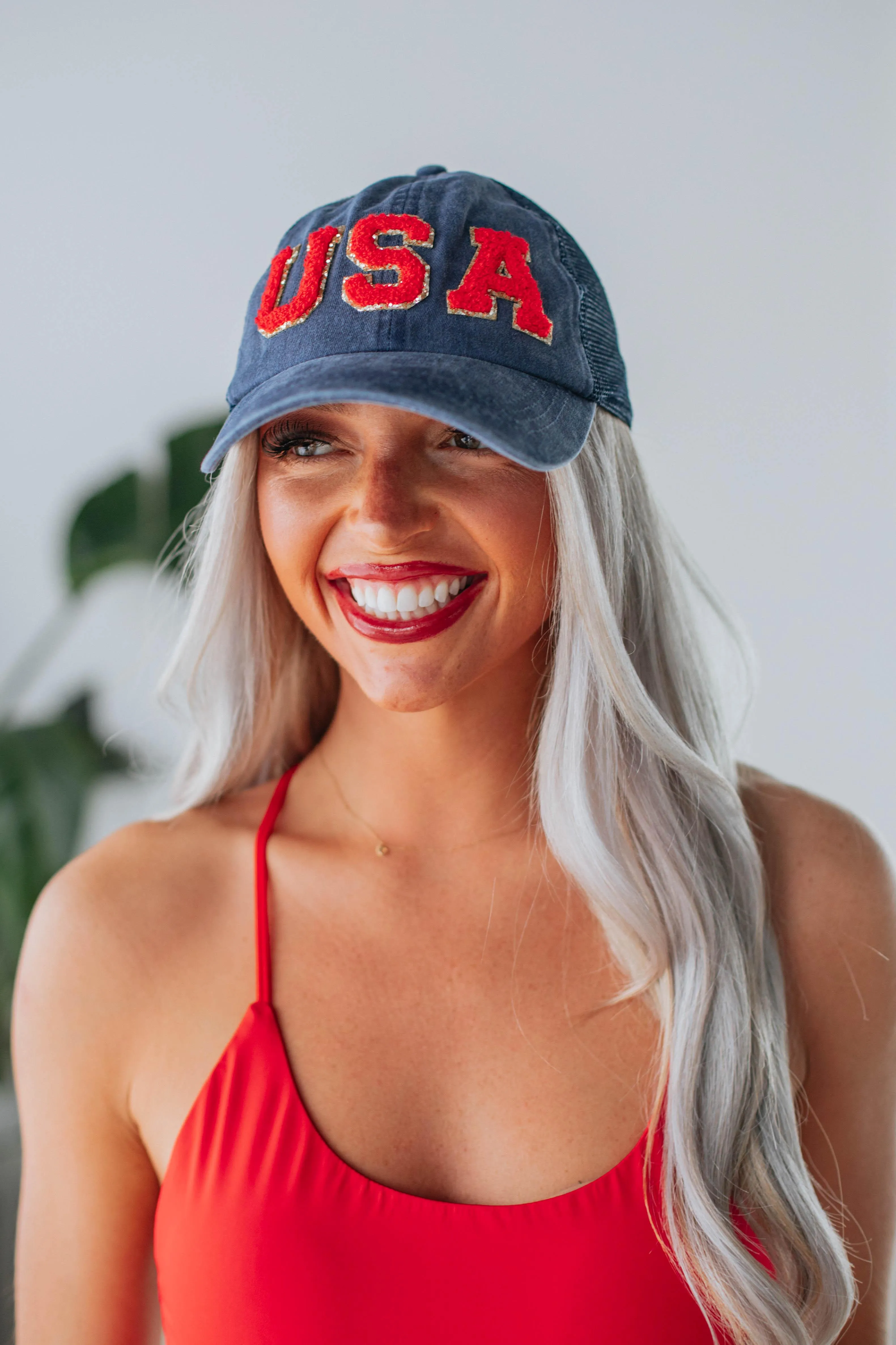 USA Chenille Baseball Cap - Navy sold by Wild Oak Boutique