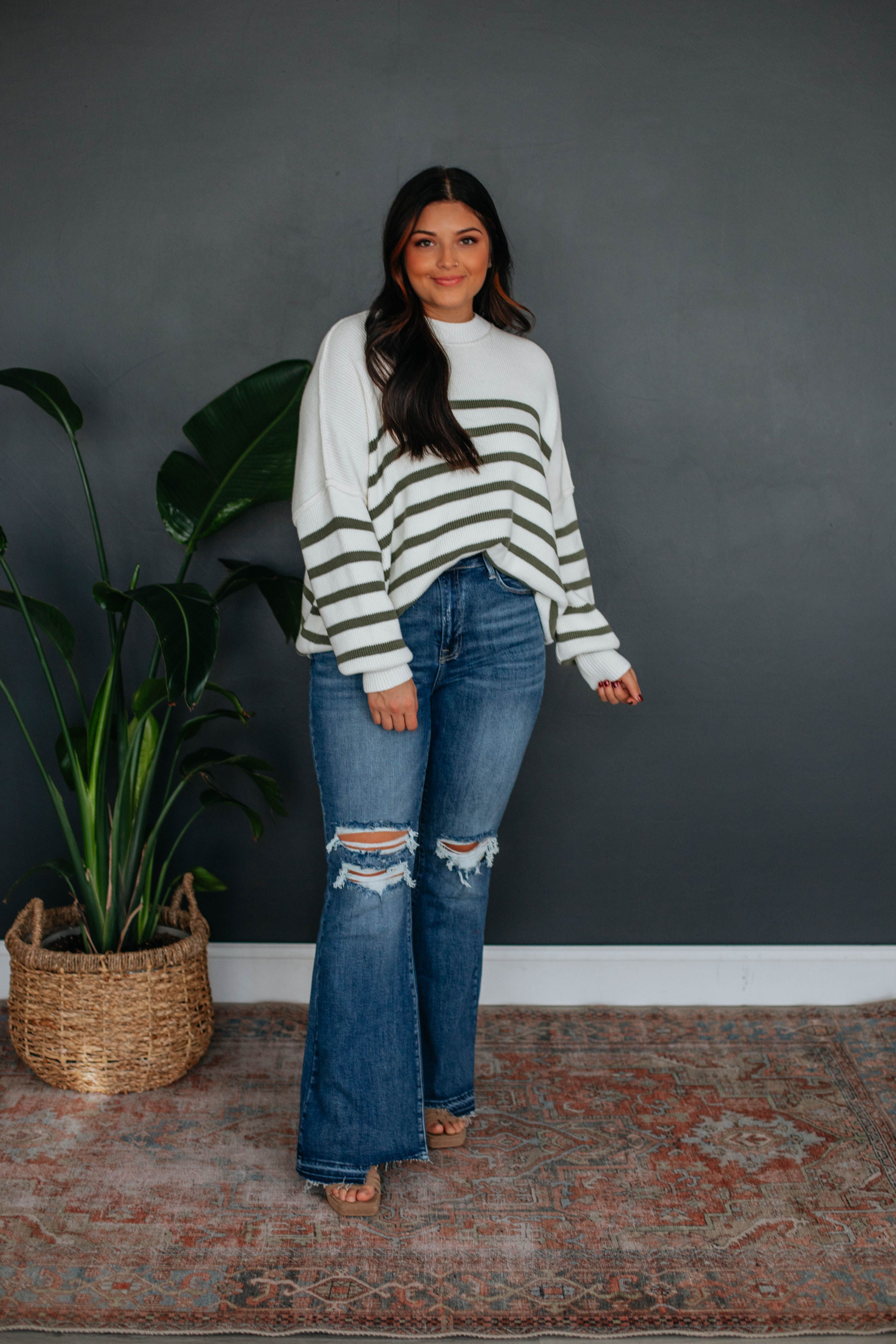 Darcie Striped Sweater - Olive sold by Wild Oak Boutique product image thumbnail 4