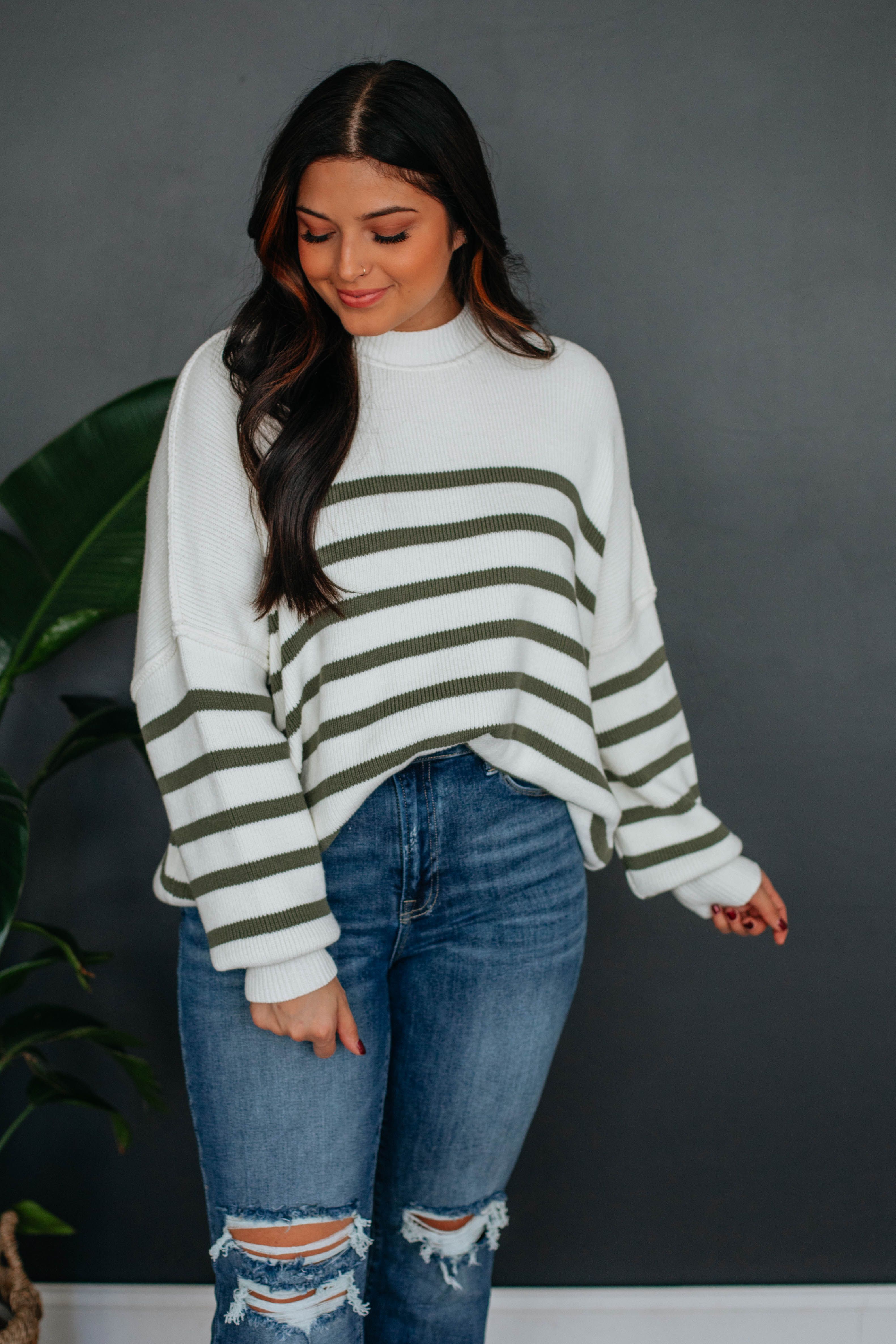 Darcie Striped Sweater - Olive sold by Wild Oak Boutique product image thumbnail 5