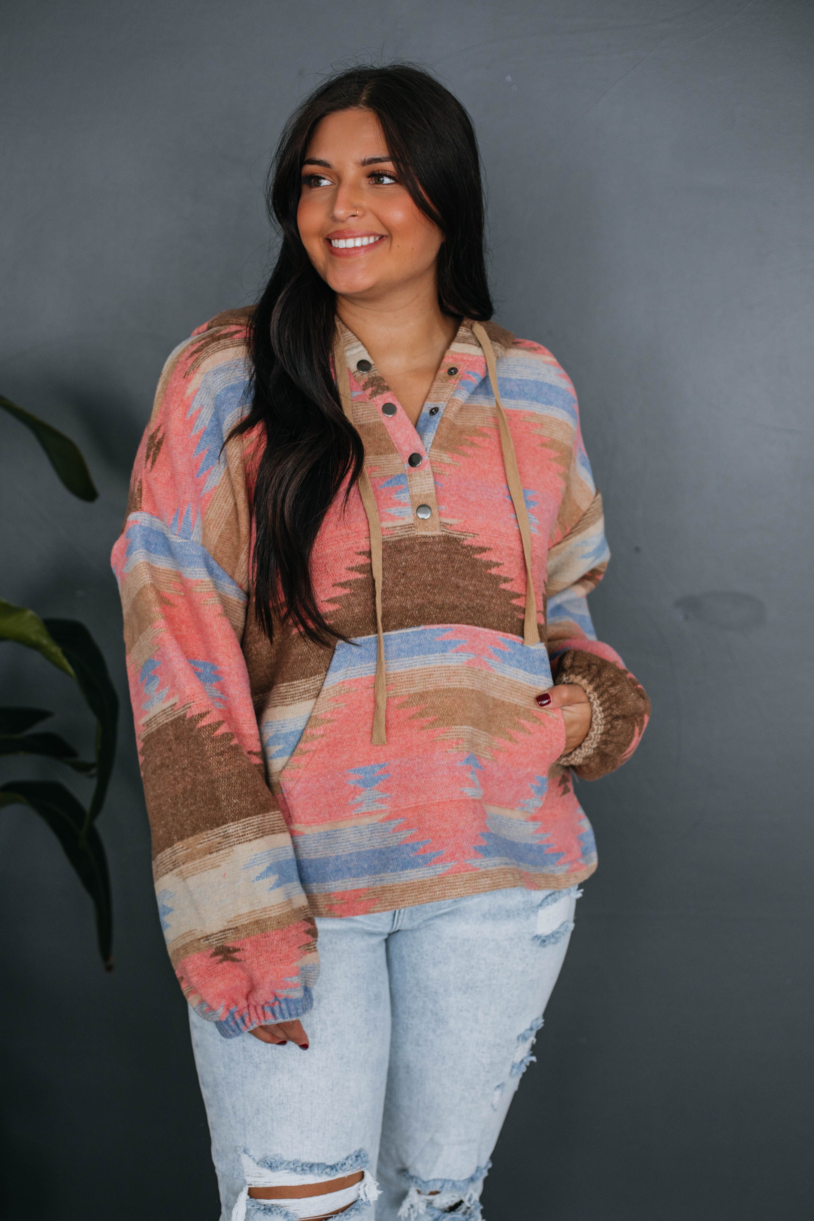 Emelia Aztec Print Hoodie - Pink Mix sold by Wild Oak Boutique product image thumbnail 6