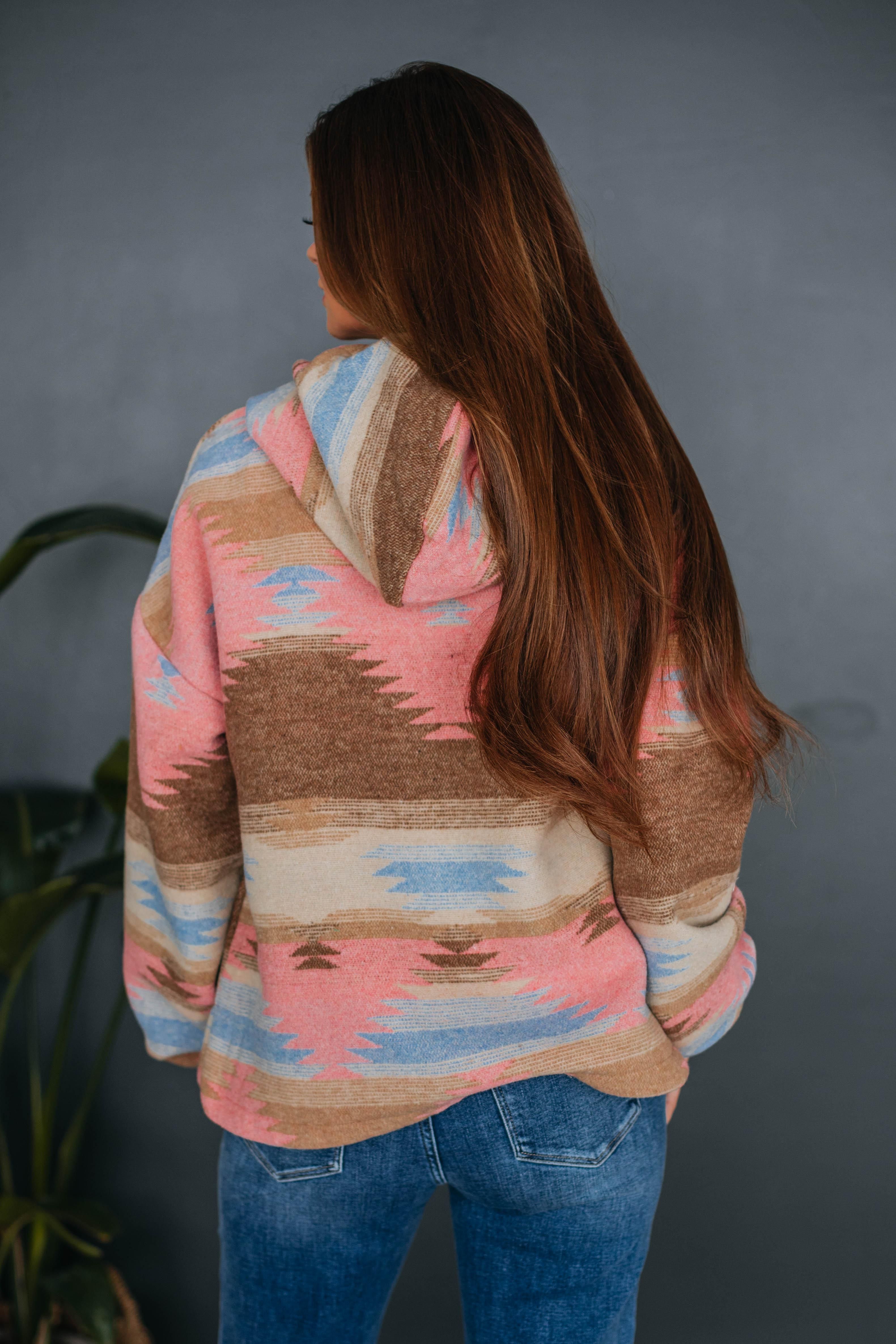 Emelia Aztec Print Hoodie - Pink Mix sold by Wild Oak Boutique product image thumbnail 4