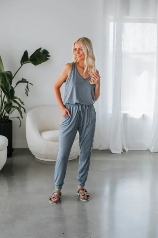 Stellie Jumpsuit - Slate Grey sold by Wild Oak Boutique