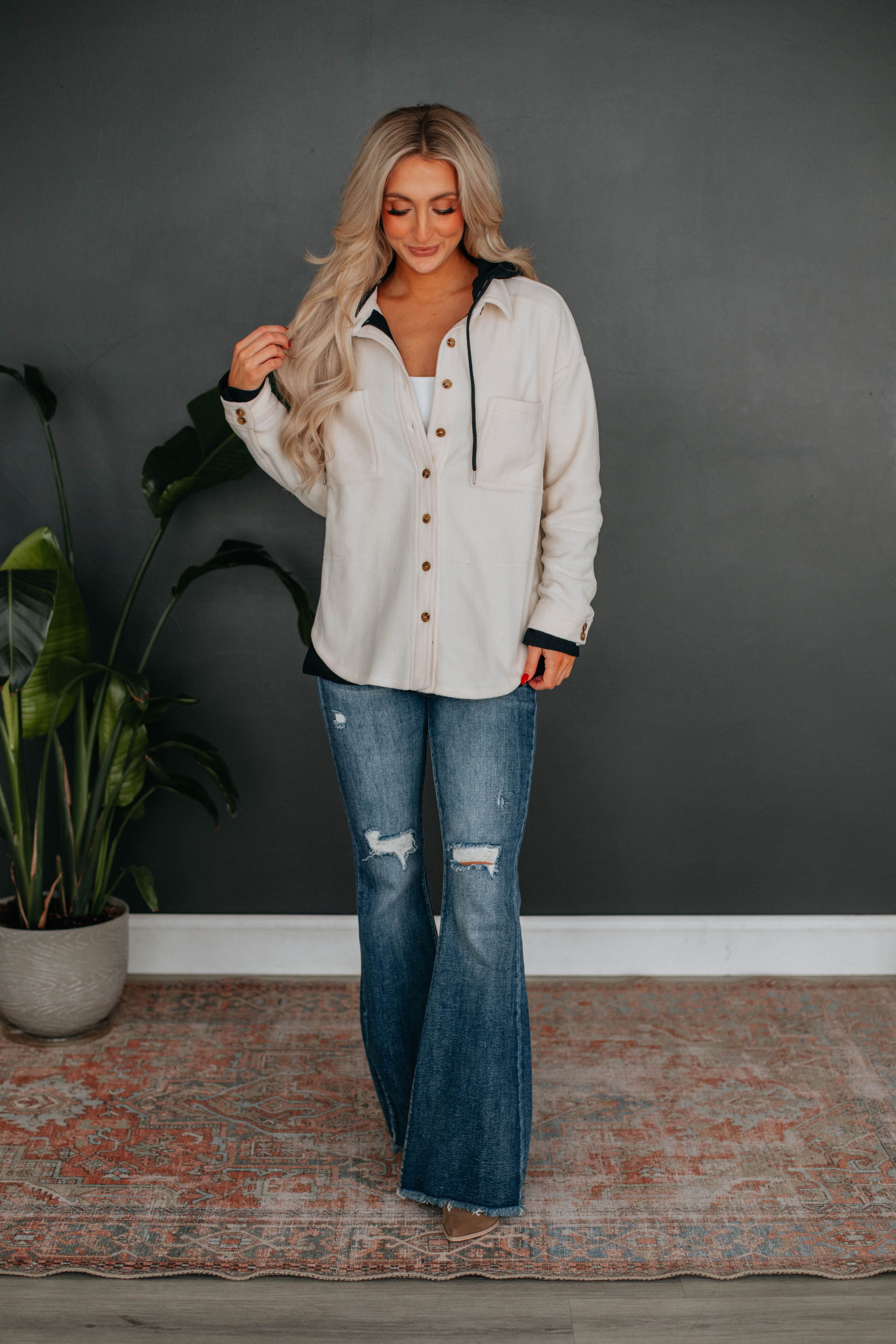 Zinny Fleece Shacket - Ecru sold by Wild Oak Boutique product image thumbnail 3