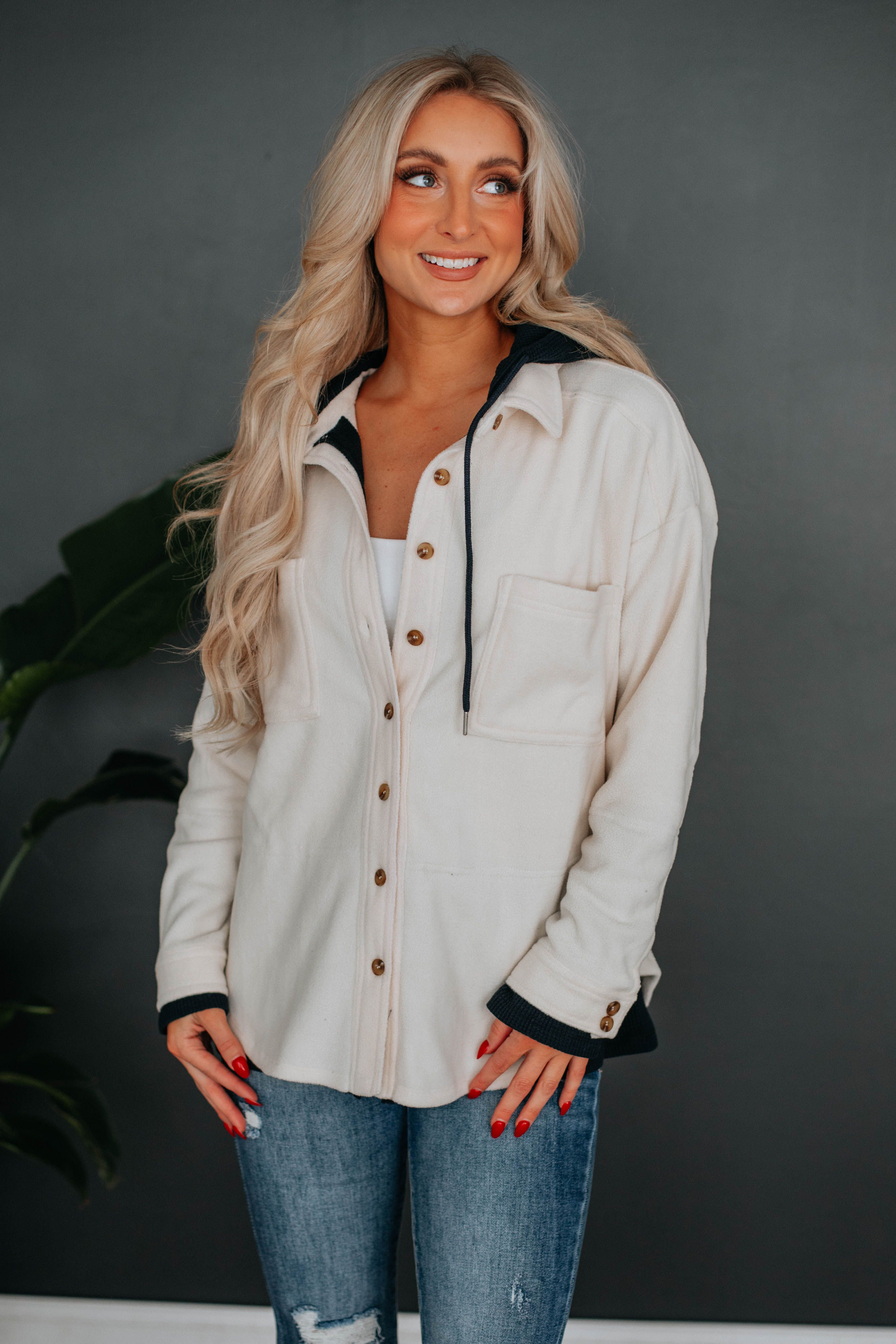 Zinny Fleece Shacket - Ecru sold by Wild Oak Boutique product image thumbnail 2