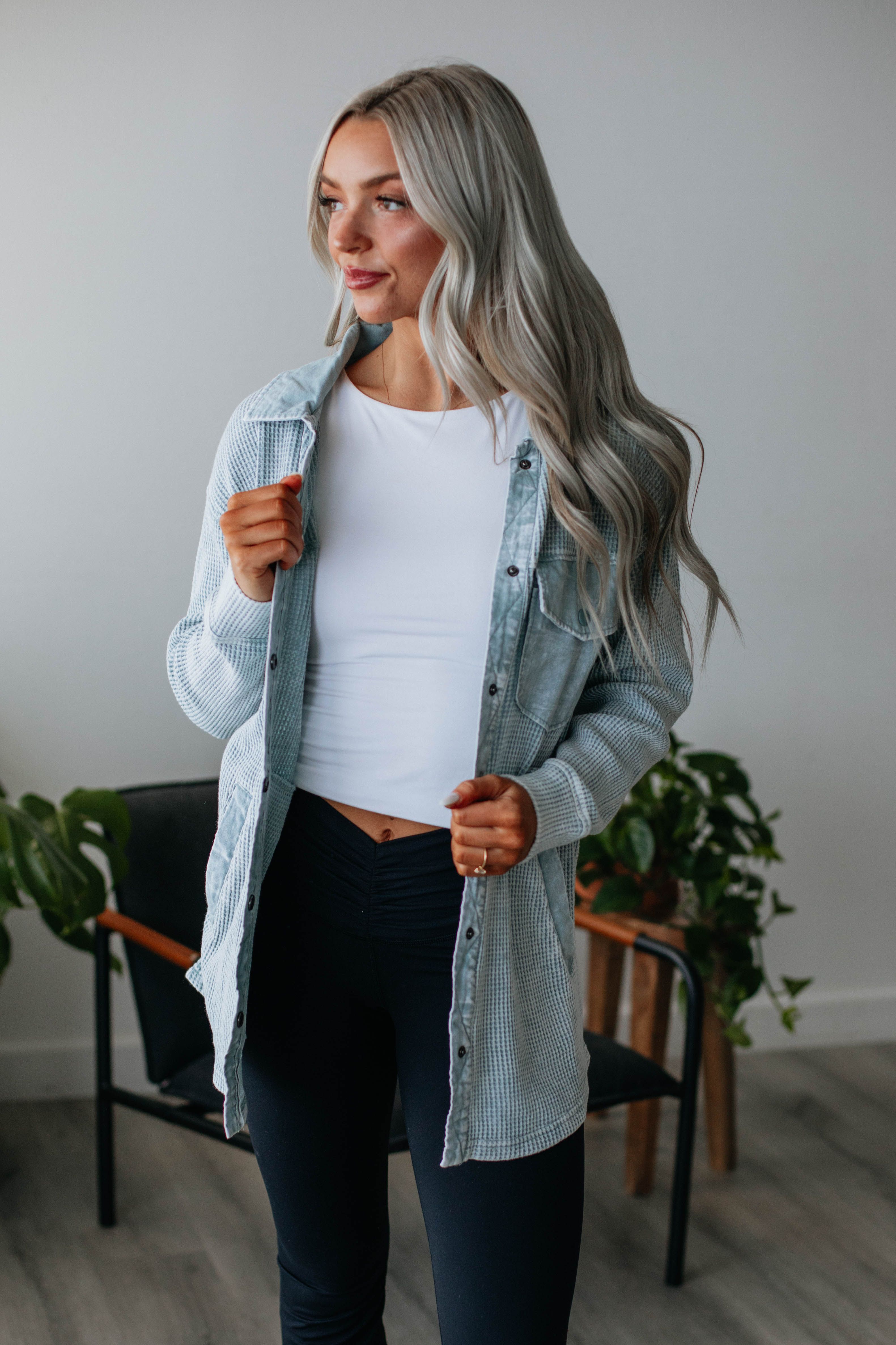 Zolee Waffle Knit Shacket - Cloud sold by Wild Oak Boutique product image thumbnail 4