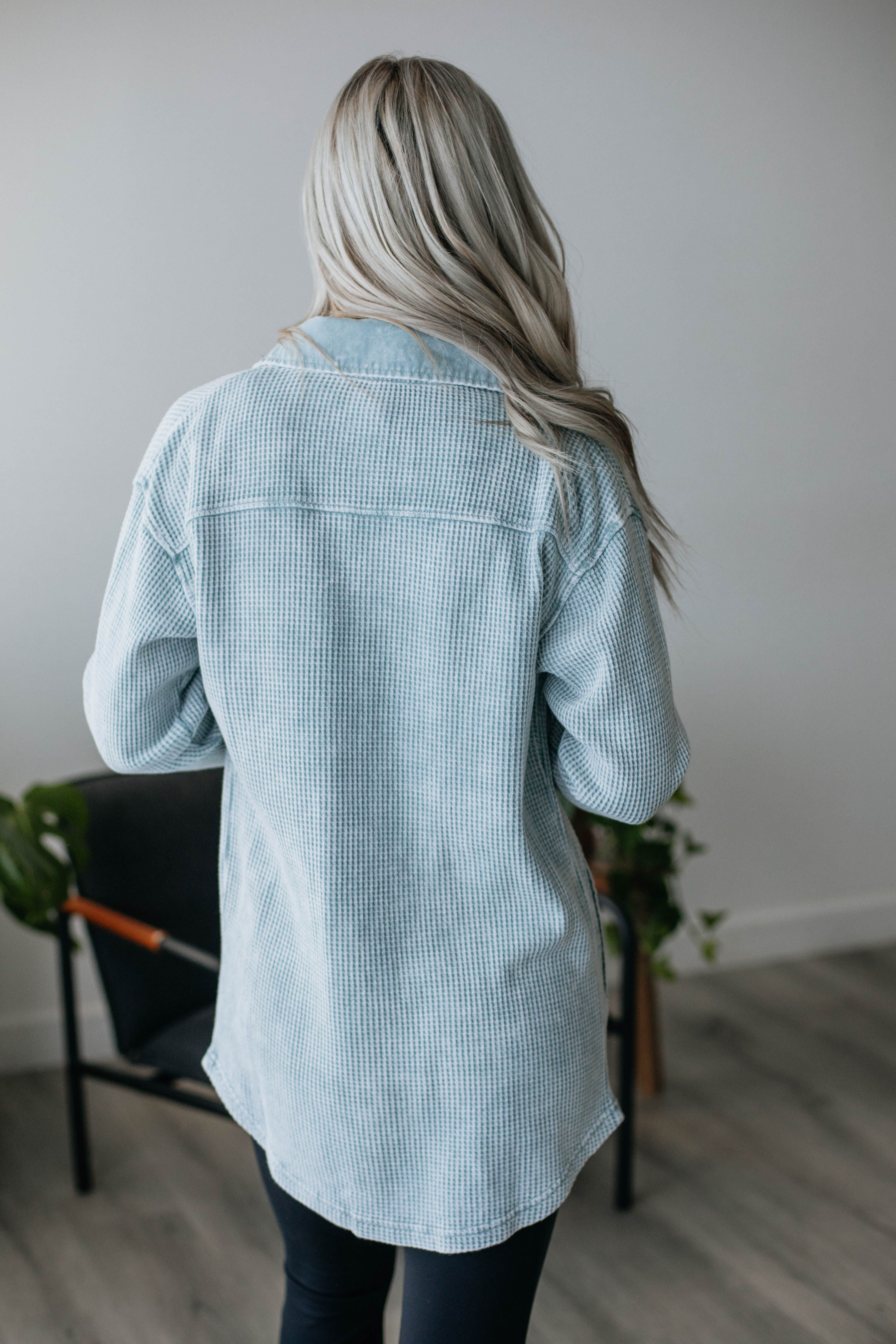 Zolee Waffle Knit Shacket - Cloud sold by Wild Oak Boutique product image thumbnail 3