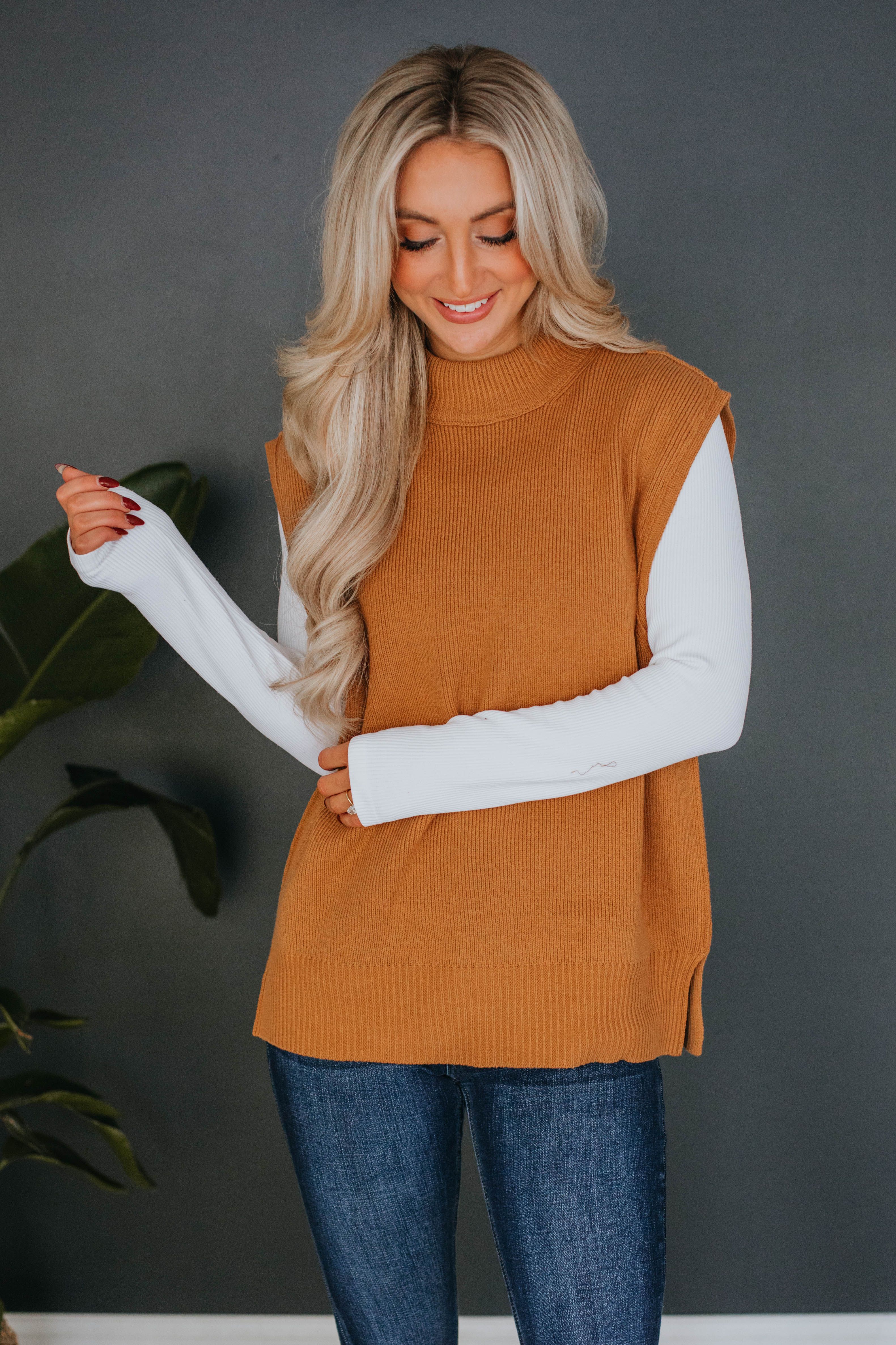 Astra Sweater Vest - Camel sold by Wild Oak Boutique