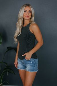 Halina Ribbed Tank - Charcoal sold by Wild Oak Boutique