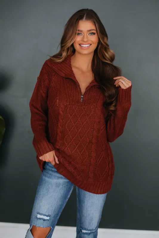Mona Half-Zip Sweater - Brick sold by Wild Oak Boutique