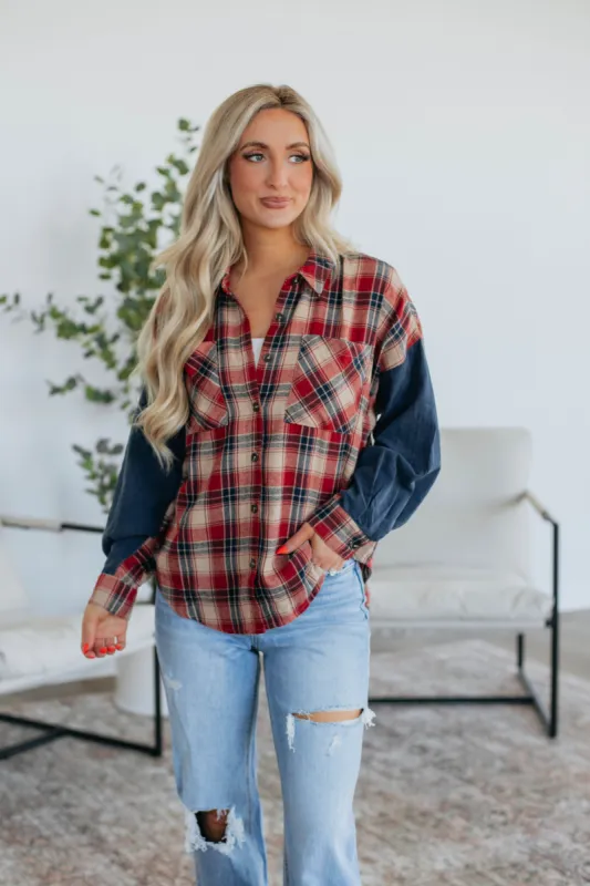 Tanner Flannel Top - Red Mix made by Wild Oak Boutique