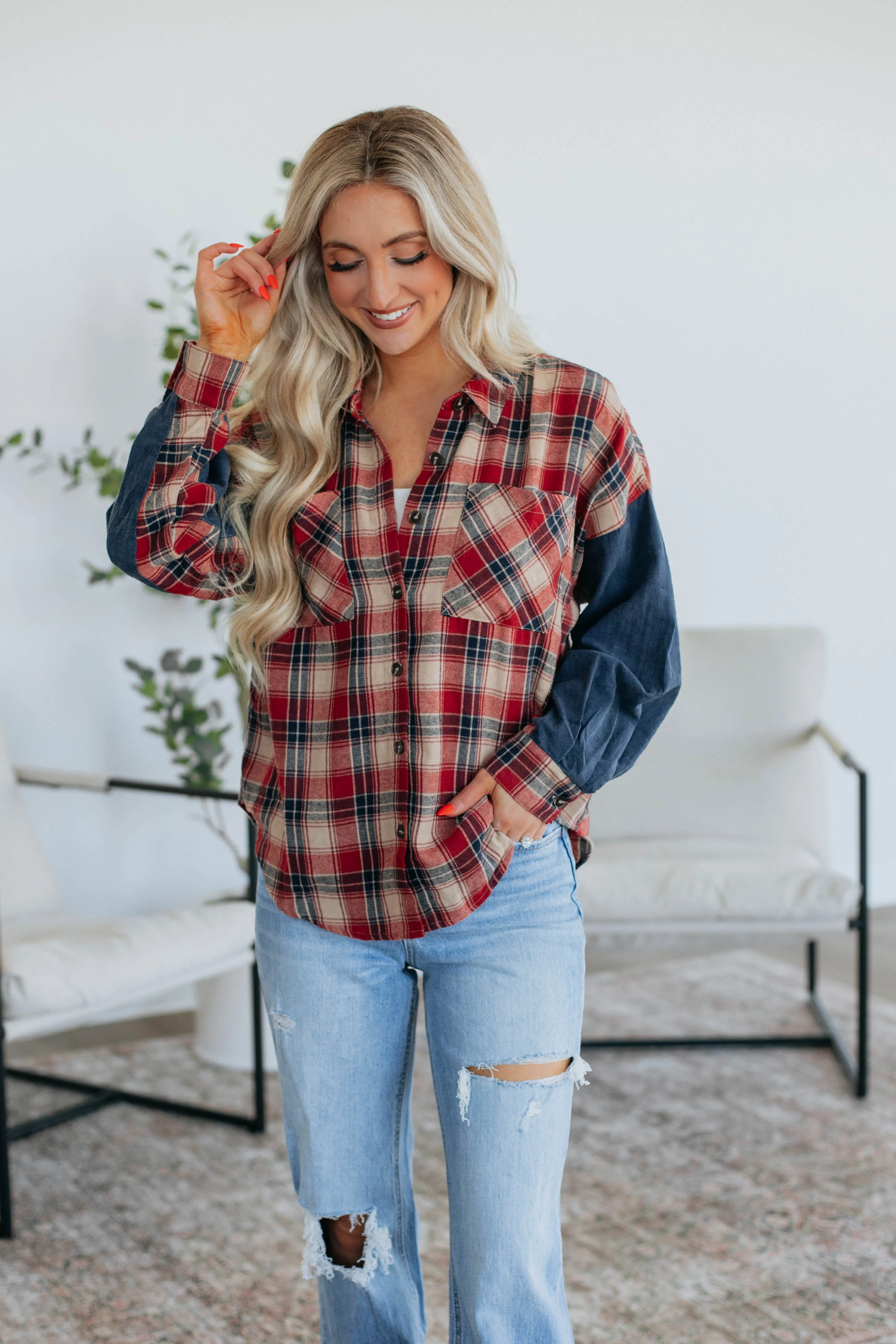 Tanner Flannel Top - Red Mix sold by Wild Oak Boutique product image thumbnail 3