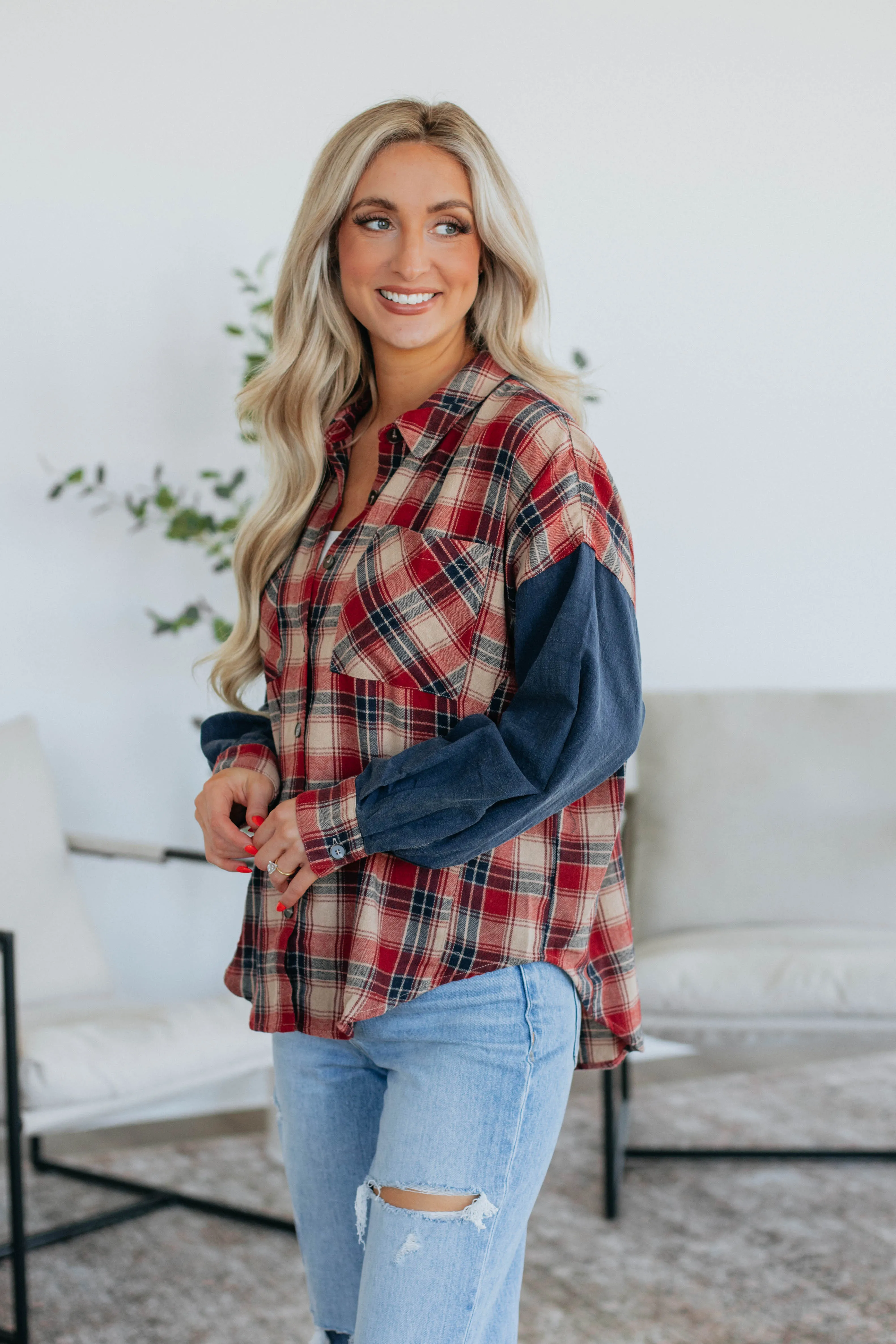 Tanner Flannel Top - Red Mix sold by Wild Oak Boutique product image thumbnail 4