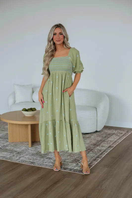 Jada Midi Dress - Light Olive sold by Wild Oak Boutique
