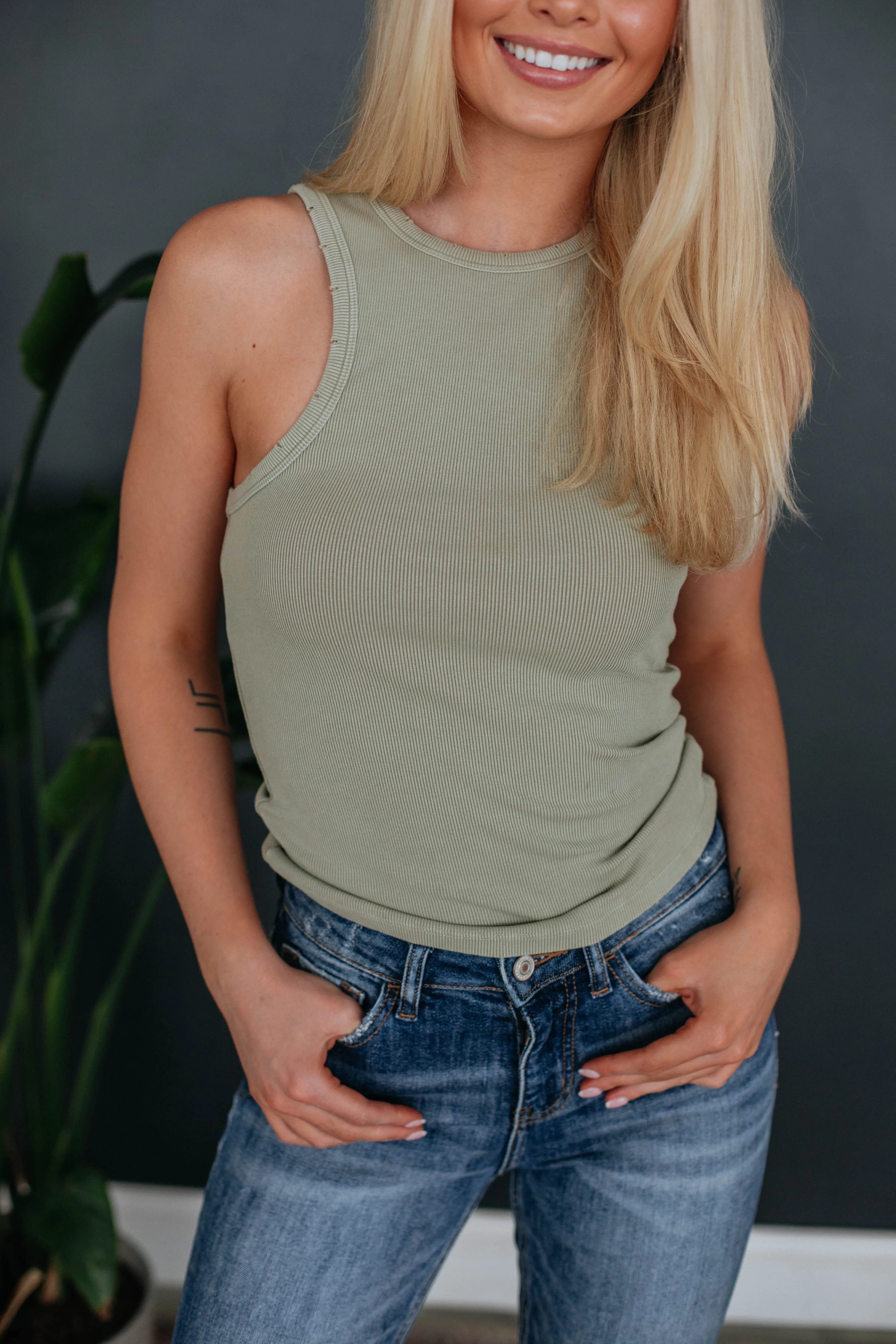 Lou Ribbed Tank - Sage sold by Wild Oak Boutique product image thumbnail 2