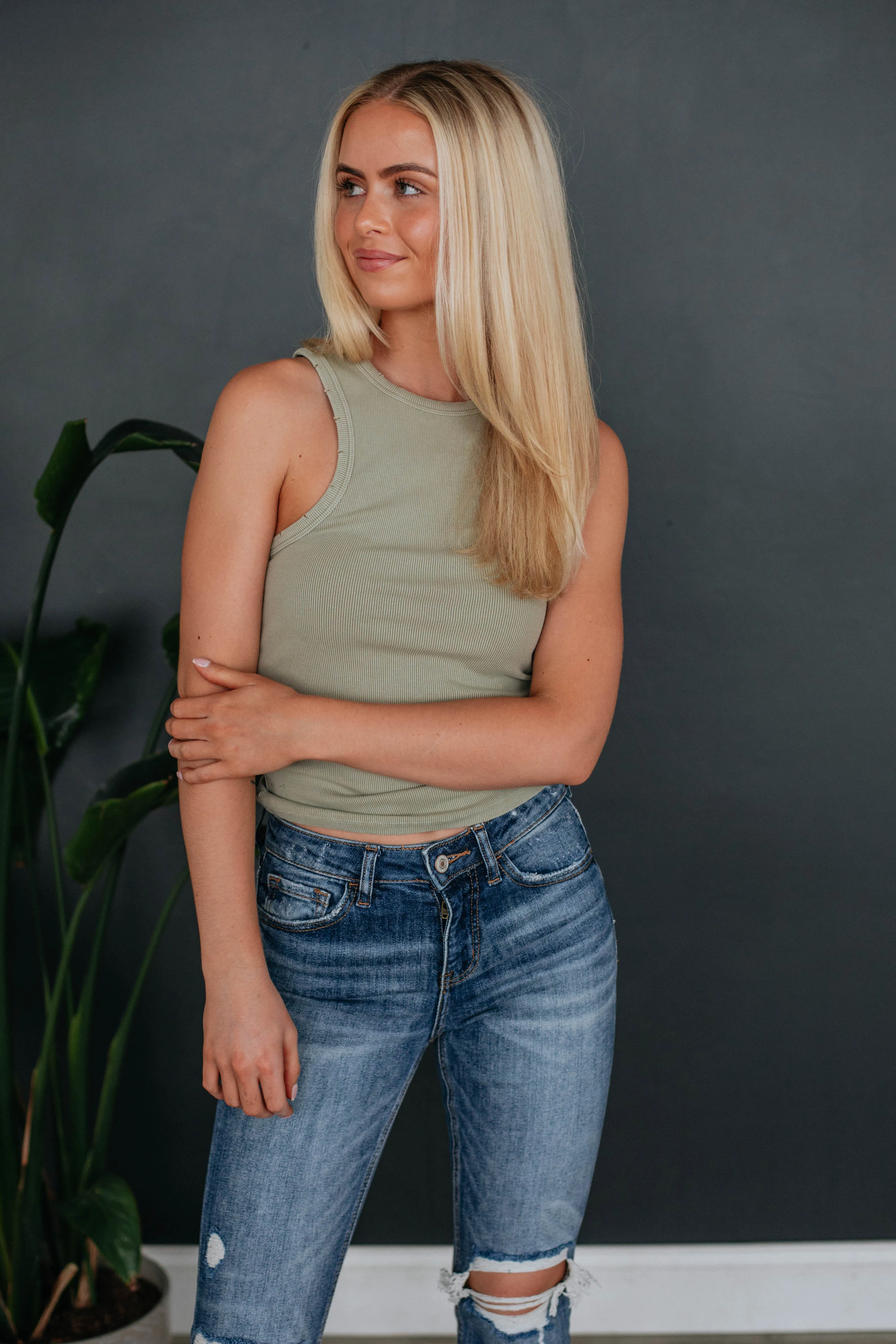 Lou Ribbed Tank - Sage sold by Wild Oak Boutique
