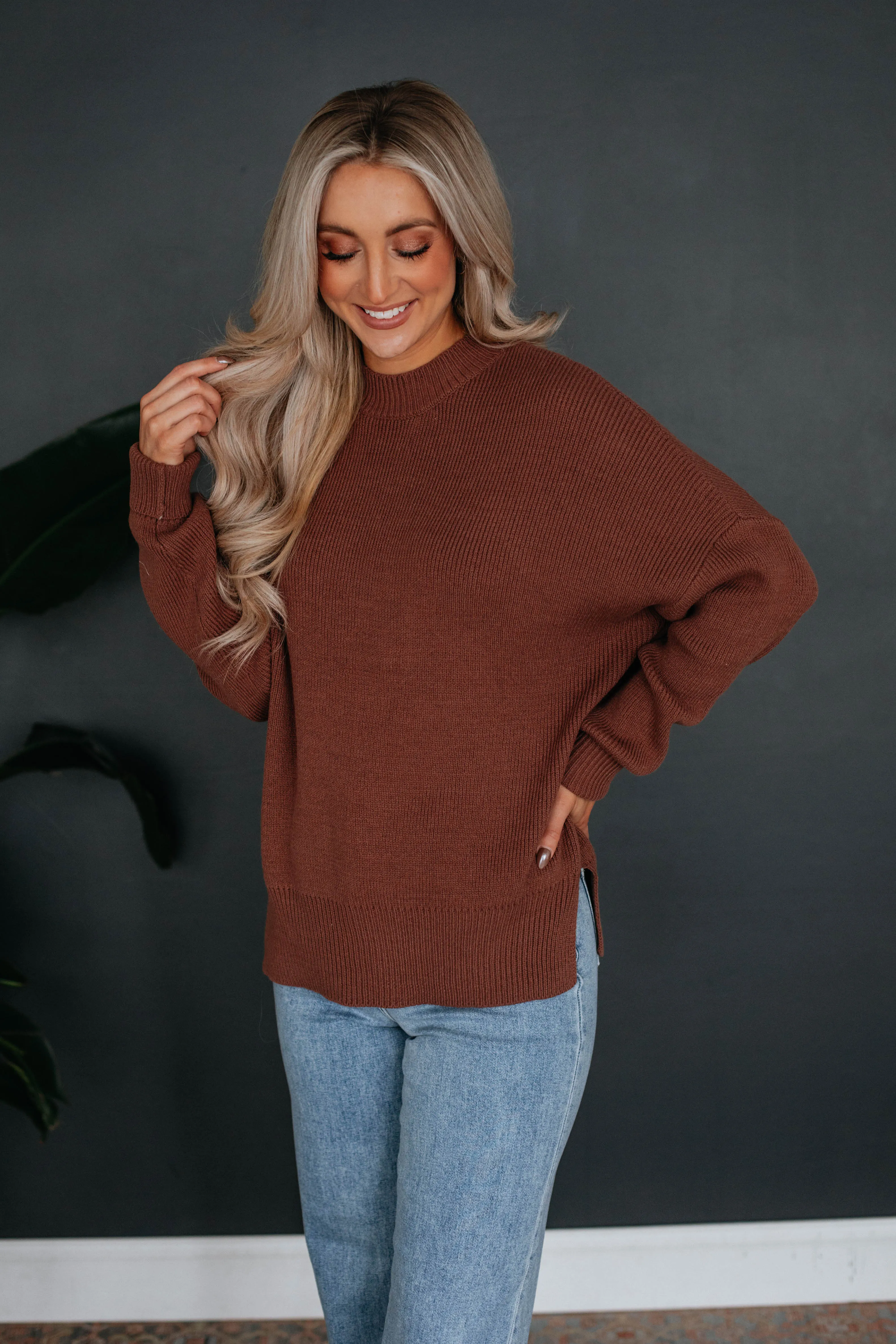 Chelsea Mock Neck Sweater - Chocolate sold by Wild Oak Boutique product image thumbnail 3
