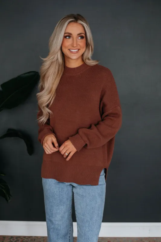 Chelsea Mock Neck Sweater - Chocolate made by By Together