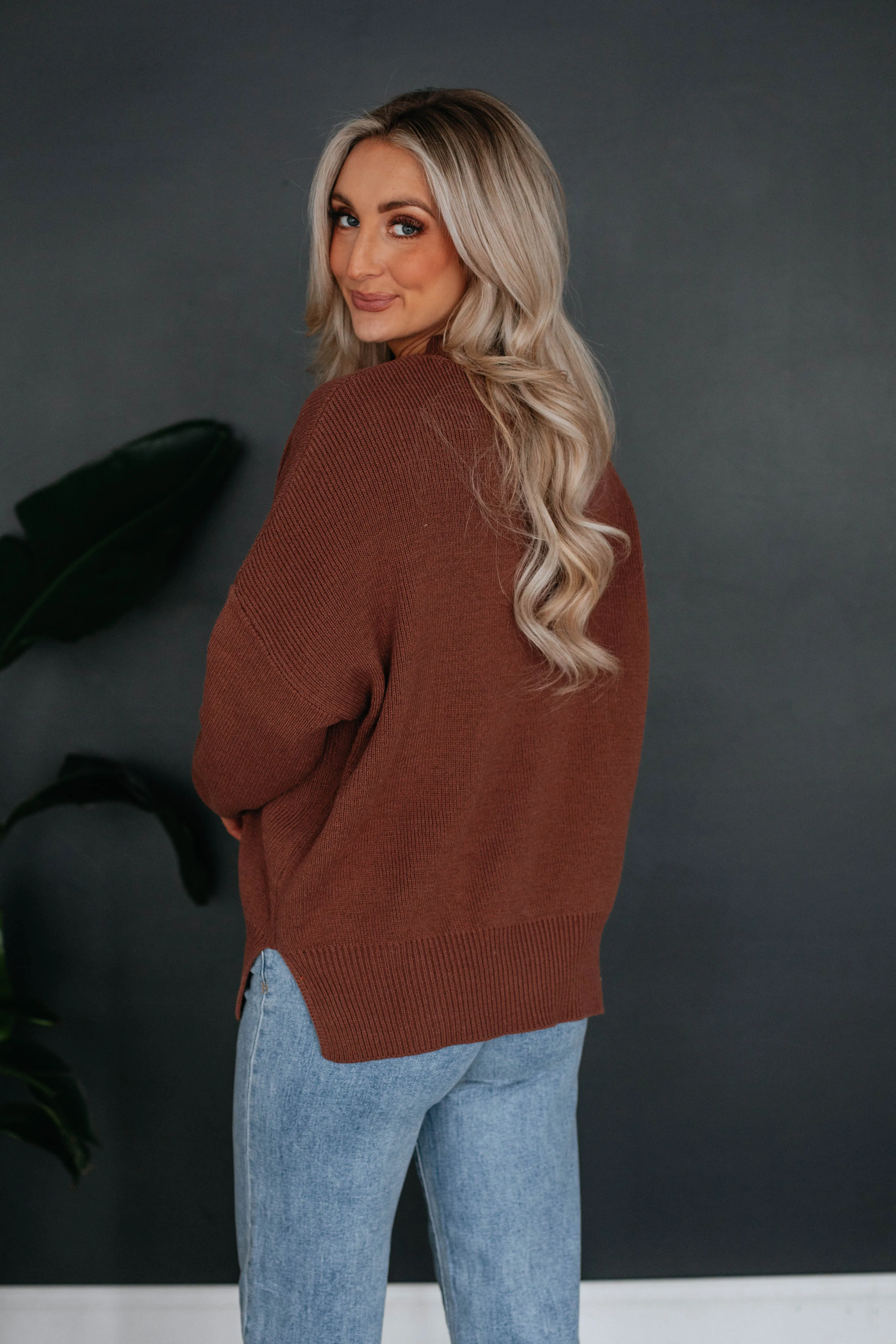 Chelsea Mock Neck Sweater - Chocolate sold by Wild Oak Boutique product image thumbnail 4