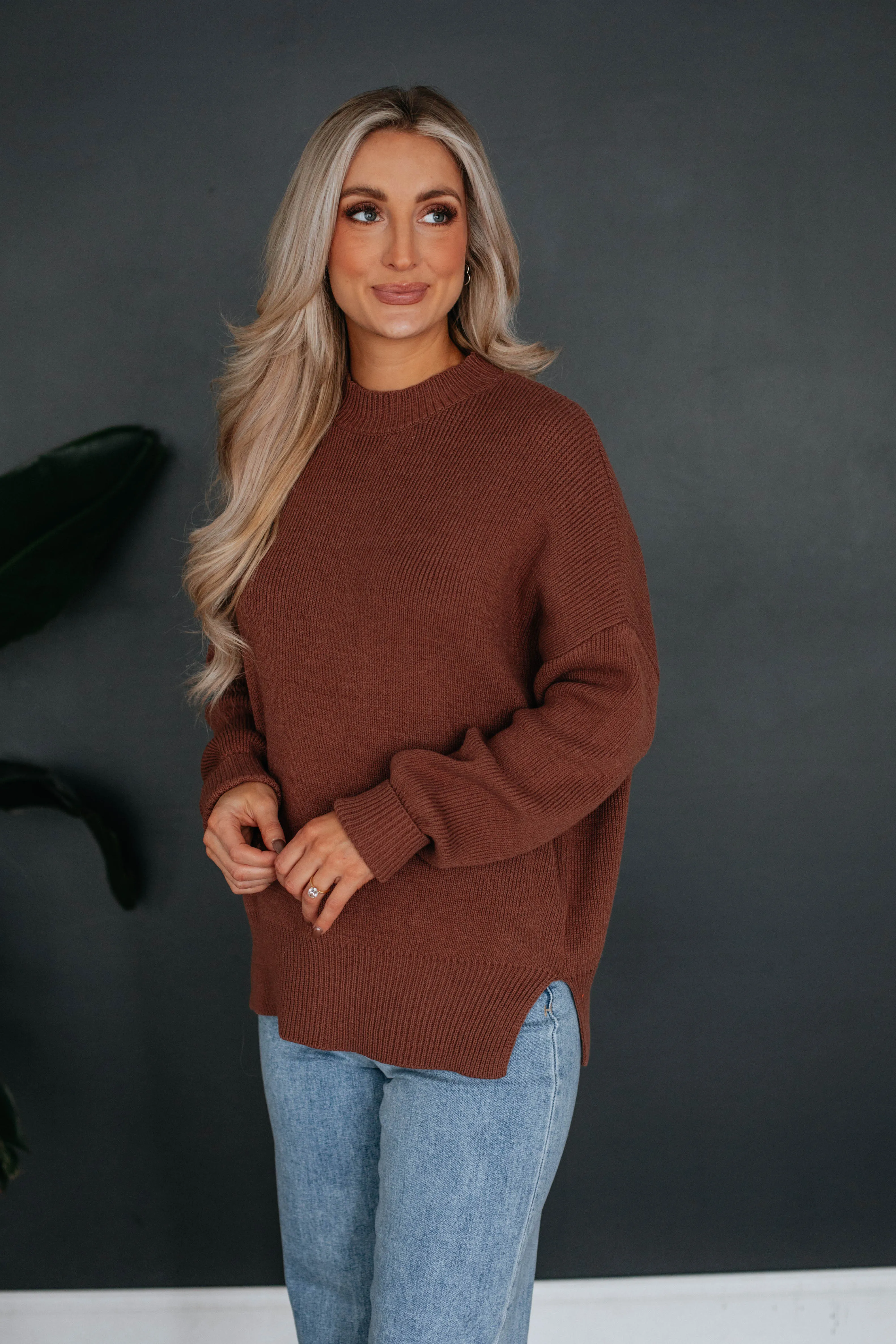 Chelsea Mock Neck Sweater - Chocolate sold by Wild Oak Boutique product image thumbnail 5