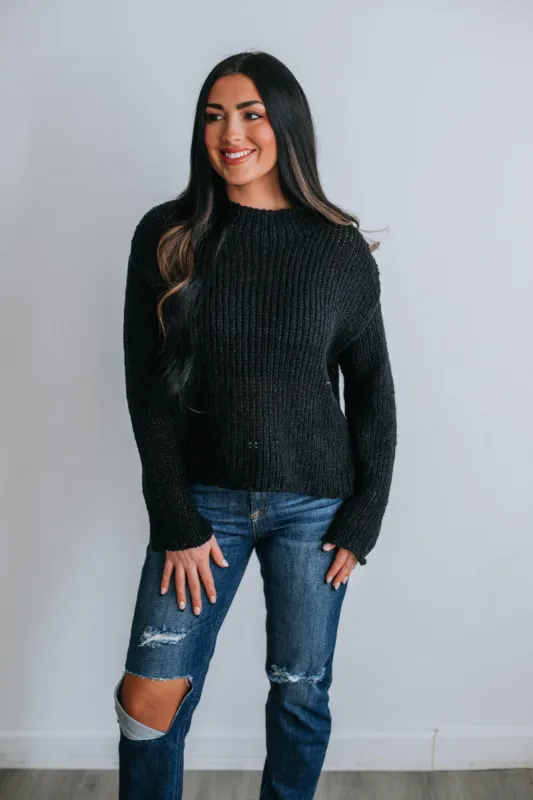Lena Mock Neck Sweater - Black sold by Wild Oak Boutique