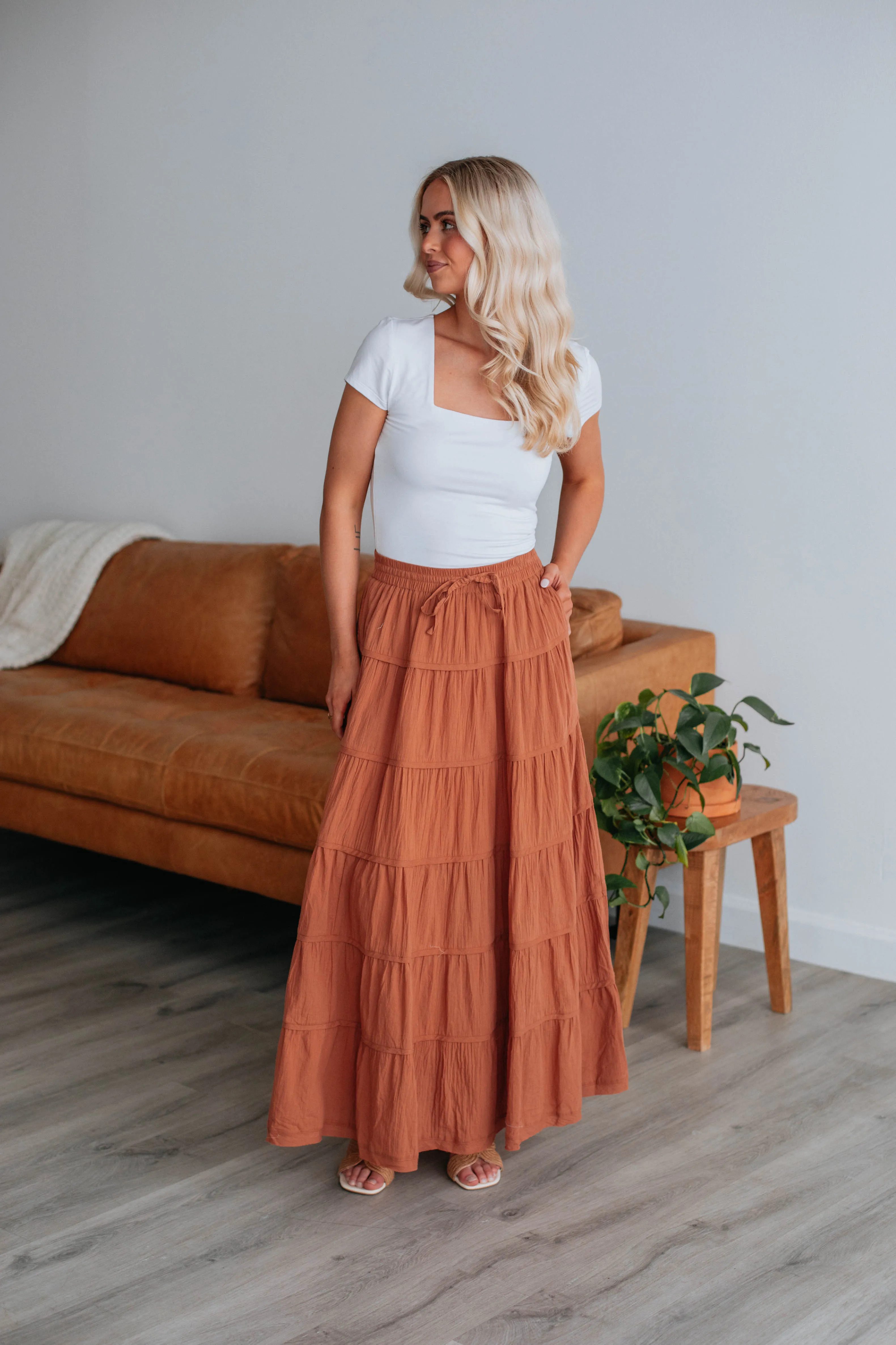 Parli Tiered Maxi Skirt - Clay sold by Wild Oak Boutique product image thumbnail 4