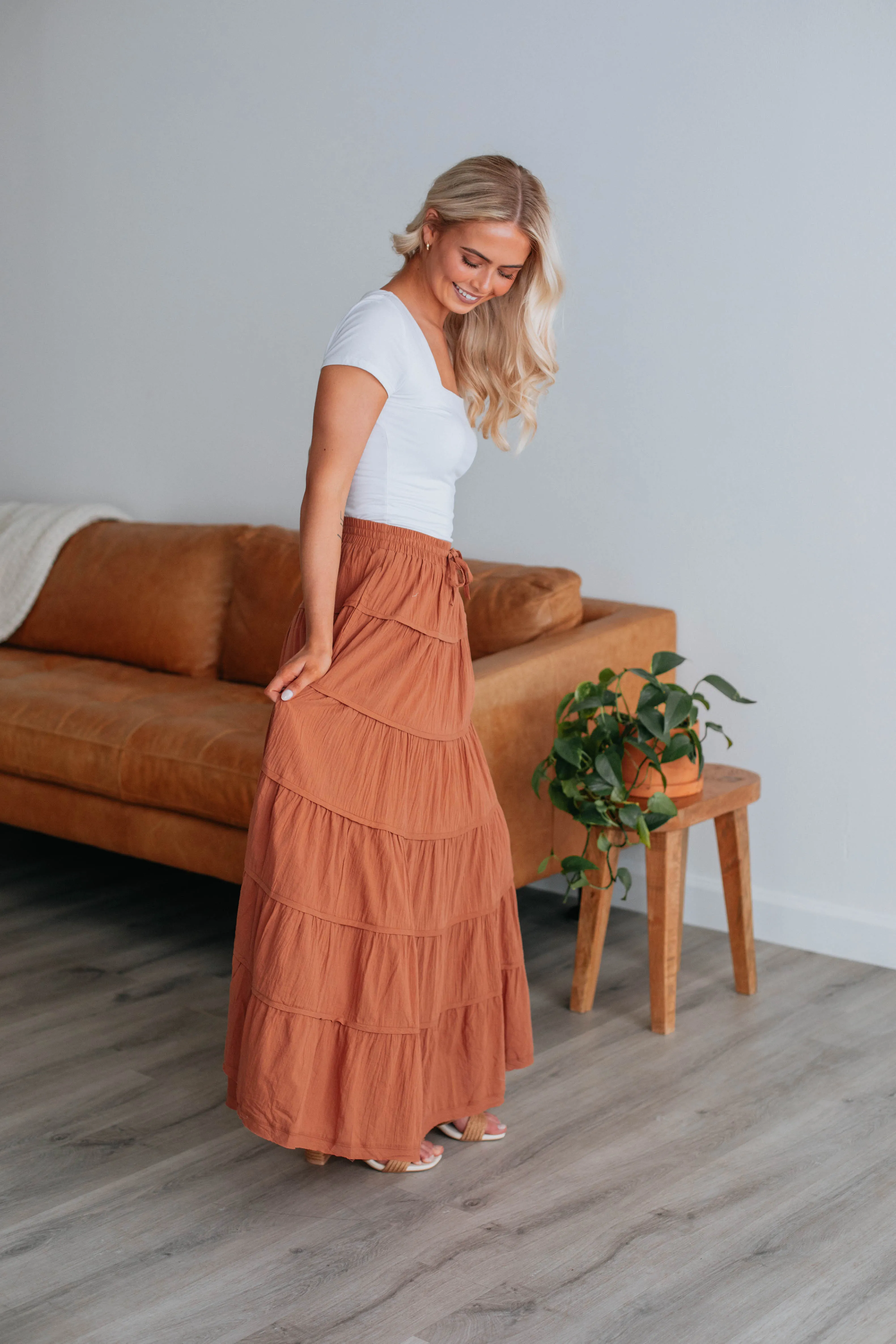 Parli Tiered Maxi Skirt - Clay sold by Wild Oak Boutique product image thumbnail 5