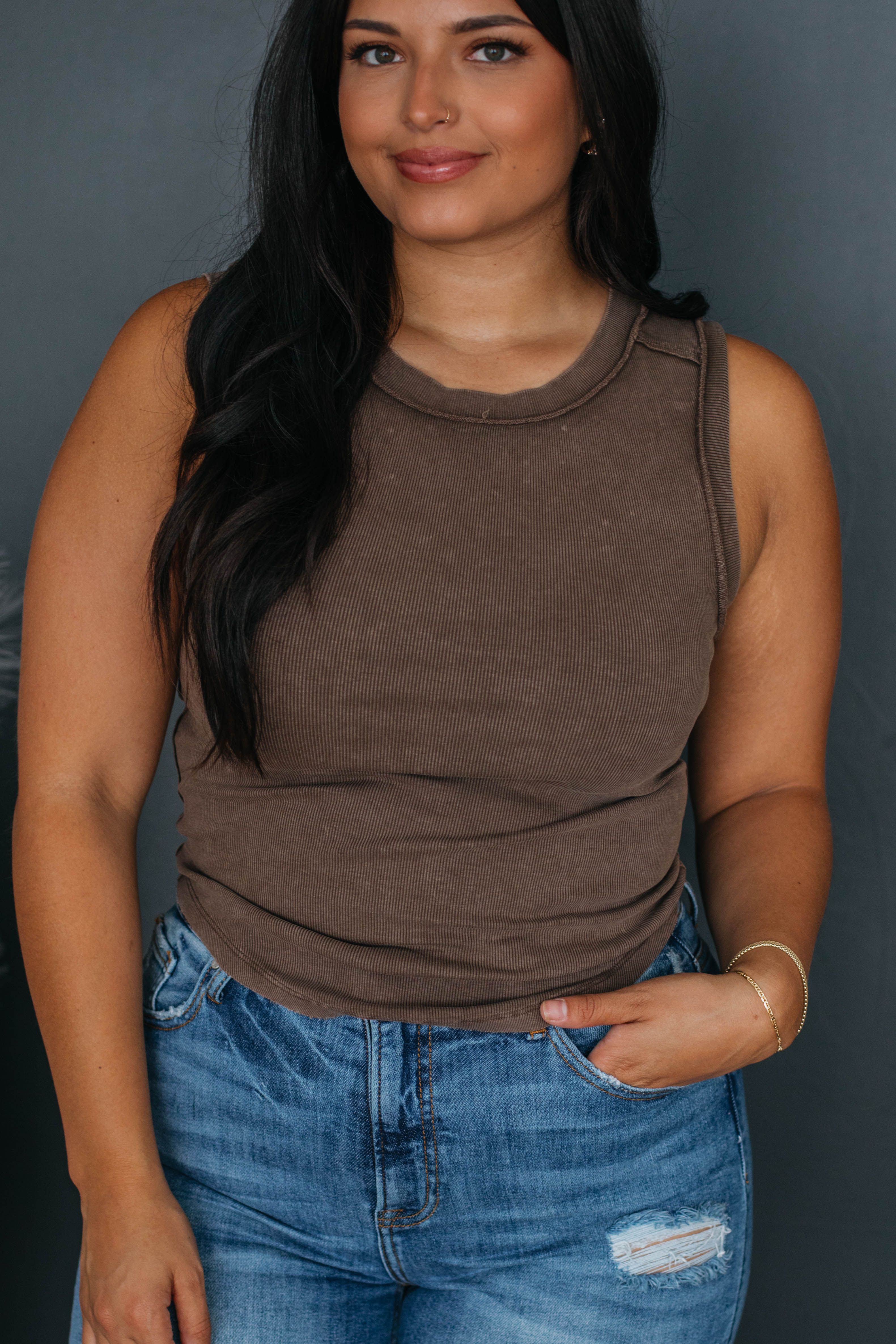 Mario Ribbed Tank - Chocolate sold by Wild Oak Boutique product image thumbnail 3