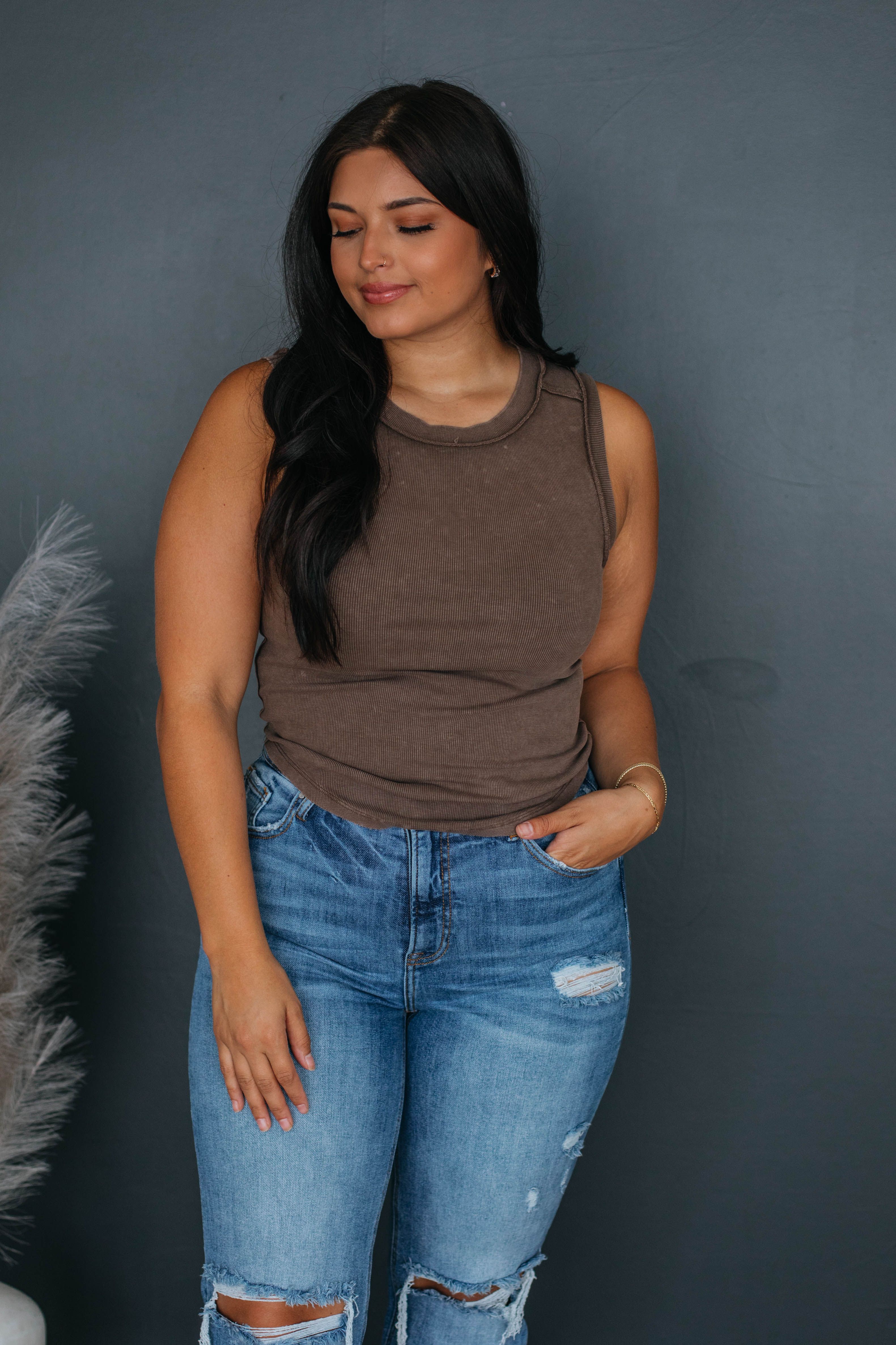 Mario Ribbed Tank - Chocolate sold by Wild Oak Boutique