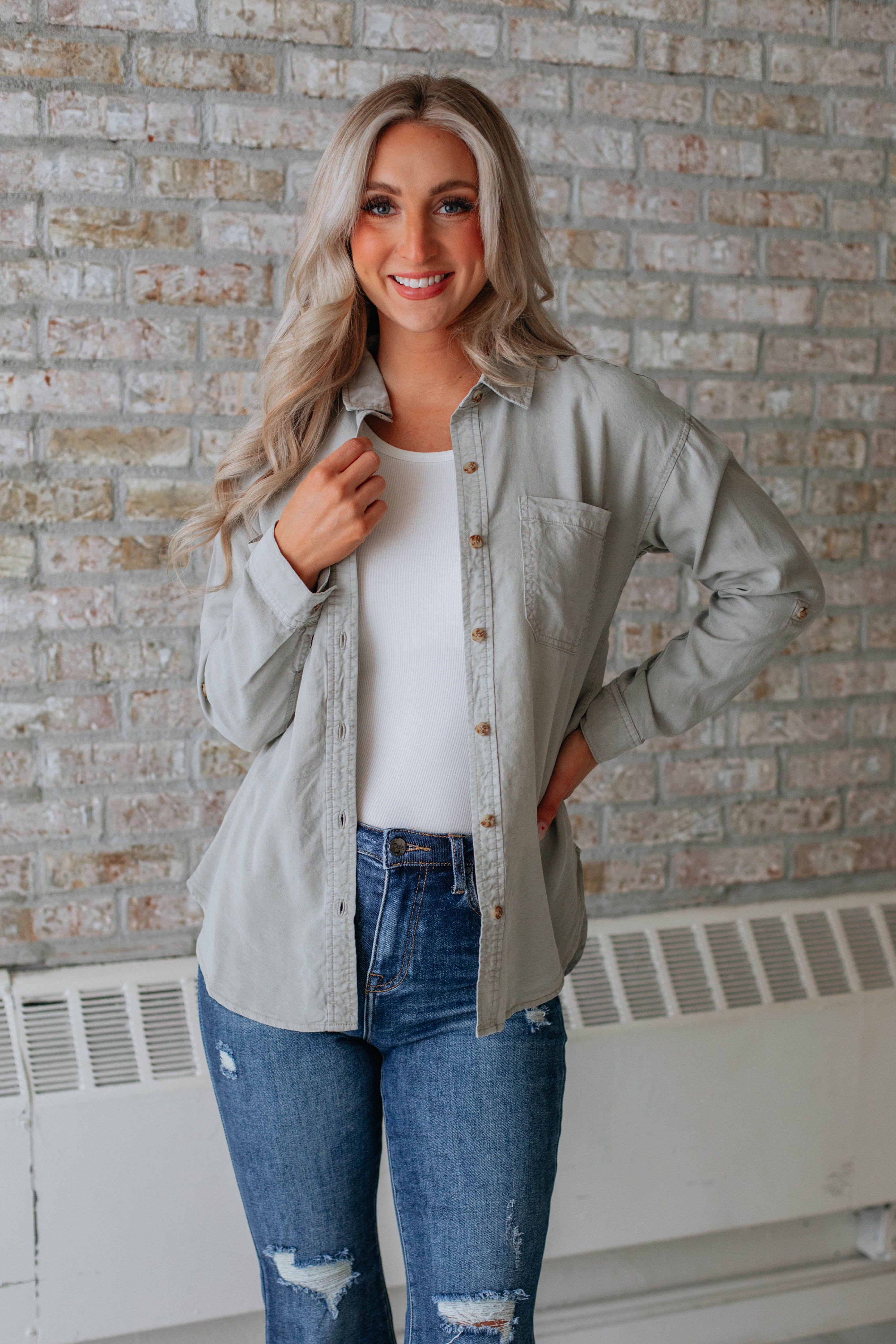 Keisha Button Down - Artichoke sold by Wild Oak Boutique