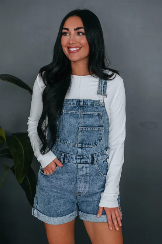 Tania Denim Short Overalls sold by Wild Oak Boutique
