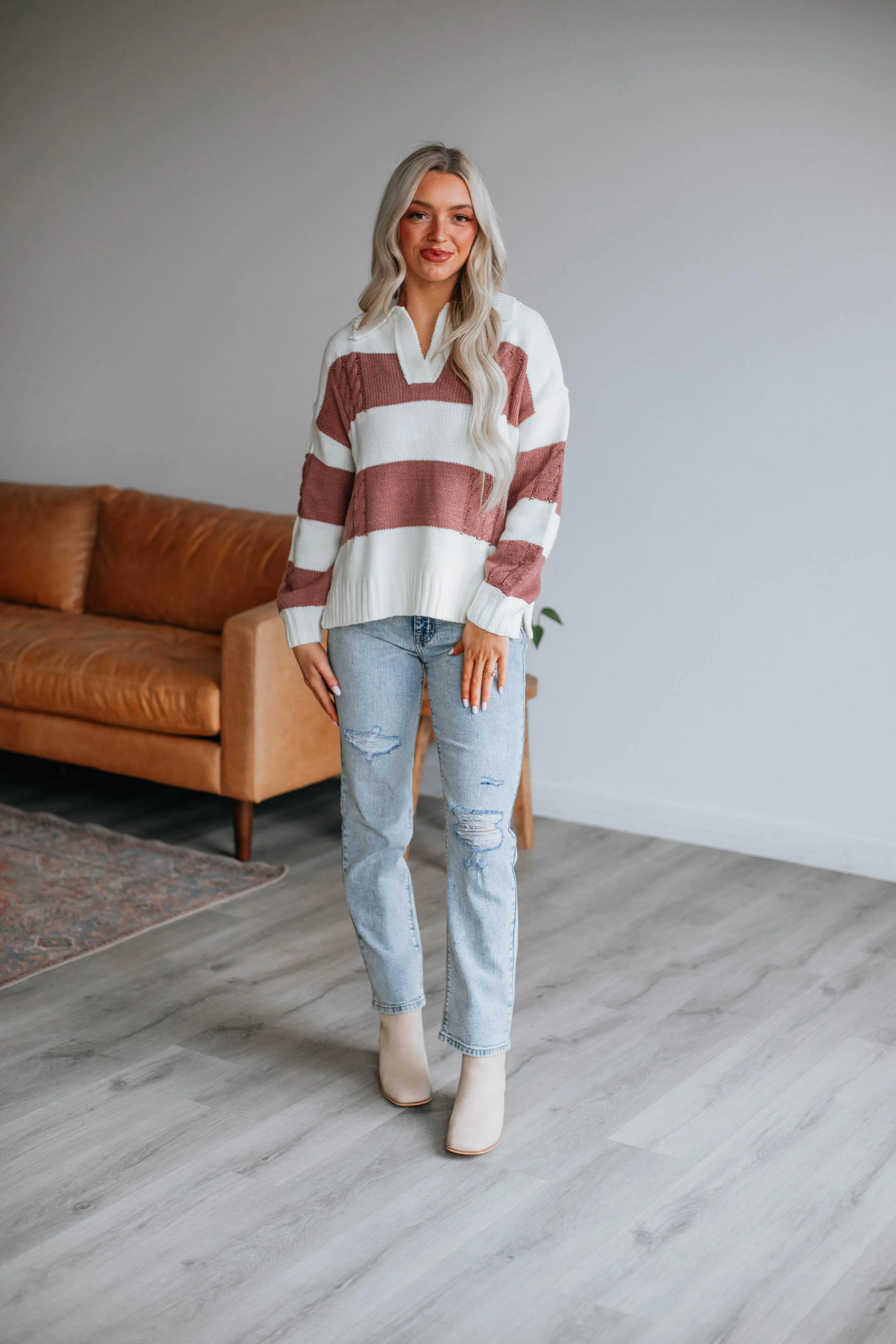 Heather Striped Sweater - Dark Mauve sold by Wild Oak Boutique product image thumbnail 3
