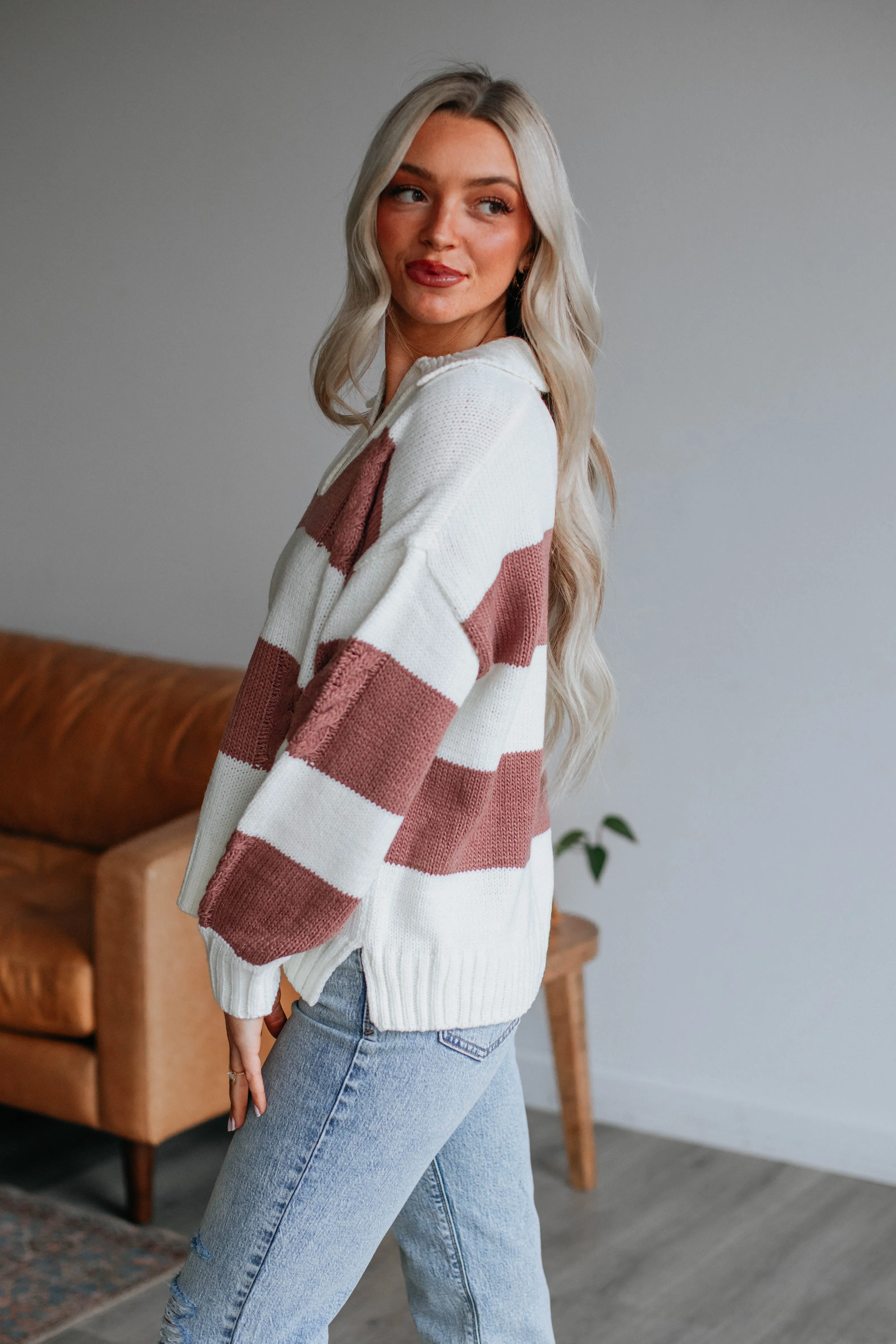 Heather Striped Sweater - Dark Mauve sold by Wild Oak Boutique product image thumbnail 2