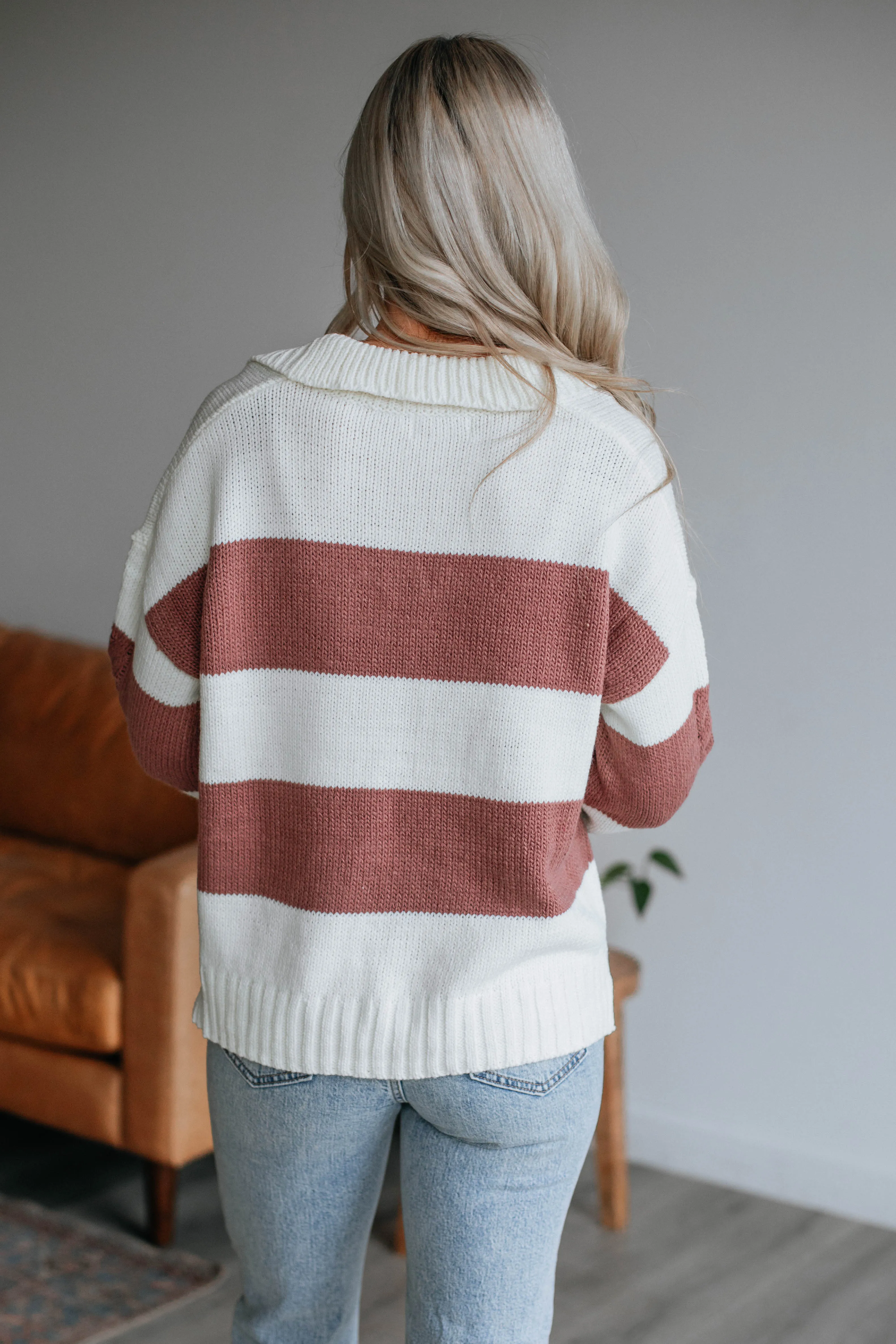 Heather Striped Sweater - Dark Mauve sold by Wild Oak Boutique product image thumbnail 4